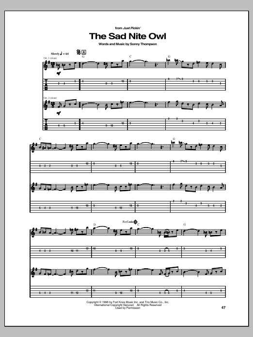 Download Freddie King The Sad Nite Owl Sheet Music and learn how to play Guitar Tab PDF digital score in minutes