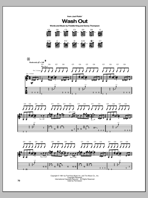 Download Freddie King Wash Out Sheet Music and learn how to play Guitar Tab PDF digital score in minutes