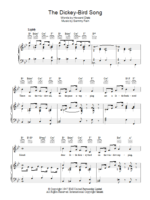 Download Freddy Martin The Dickey-Bird Song Sheet Music and learn how to play Piano, Vocal & Guitar (Right-Hand Melody) PDF digital score in minutes