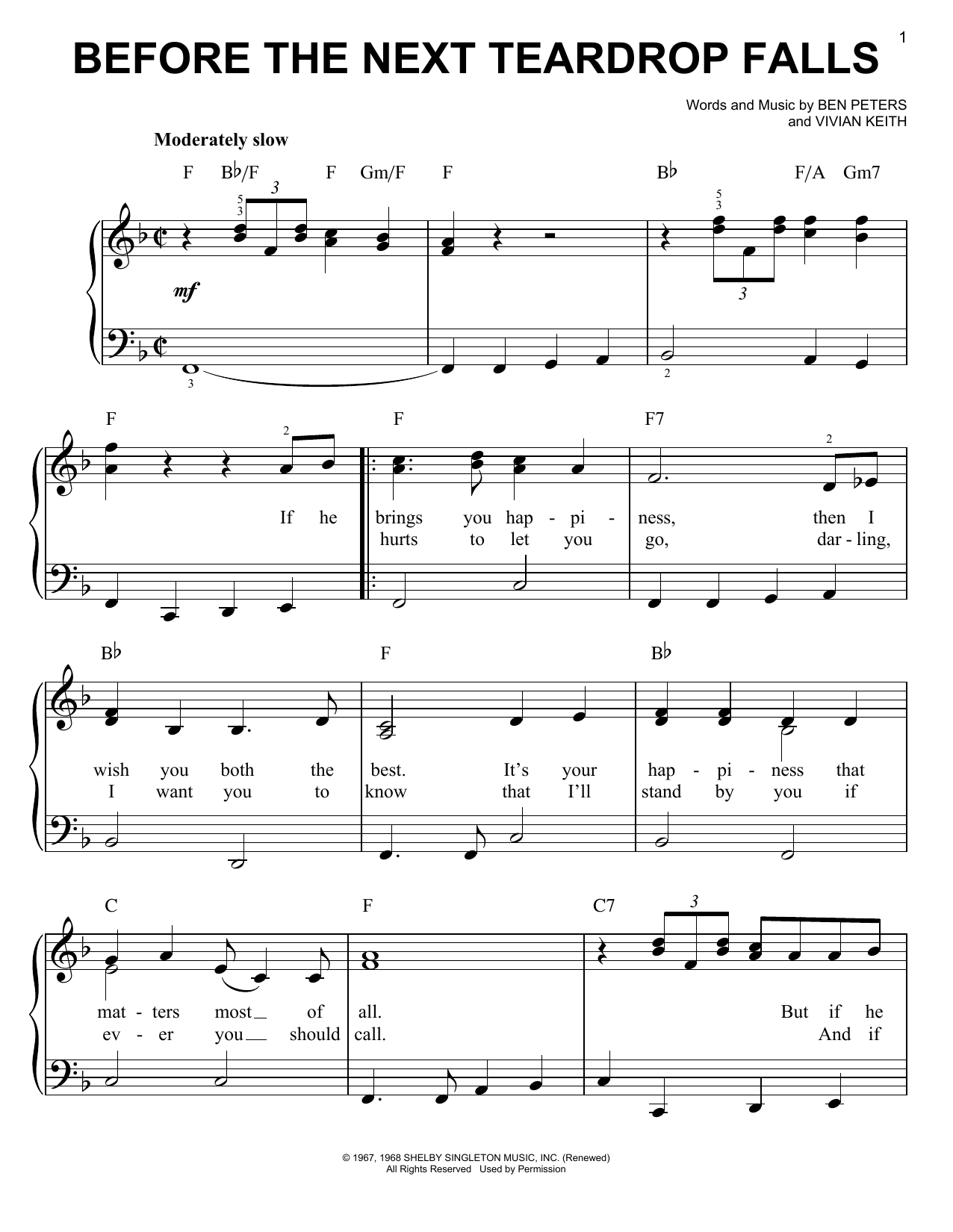 Download Freddy Fender Before The Next Teardrop Falls Sheet Music and learn how to play Easy Guitar Tab PDF digital score in minutes