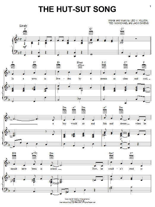 Download Freddy Martin The Hut-Sut Song Sheet Music and learn how to play Piano, Vocal & Guitar (Right-Hand Melody) PDF digital score in minutes