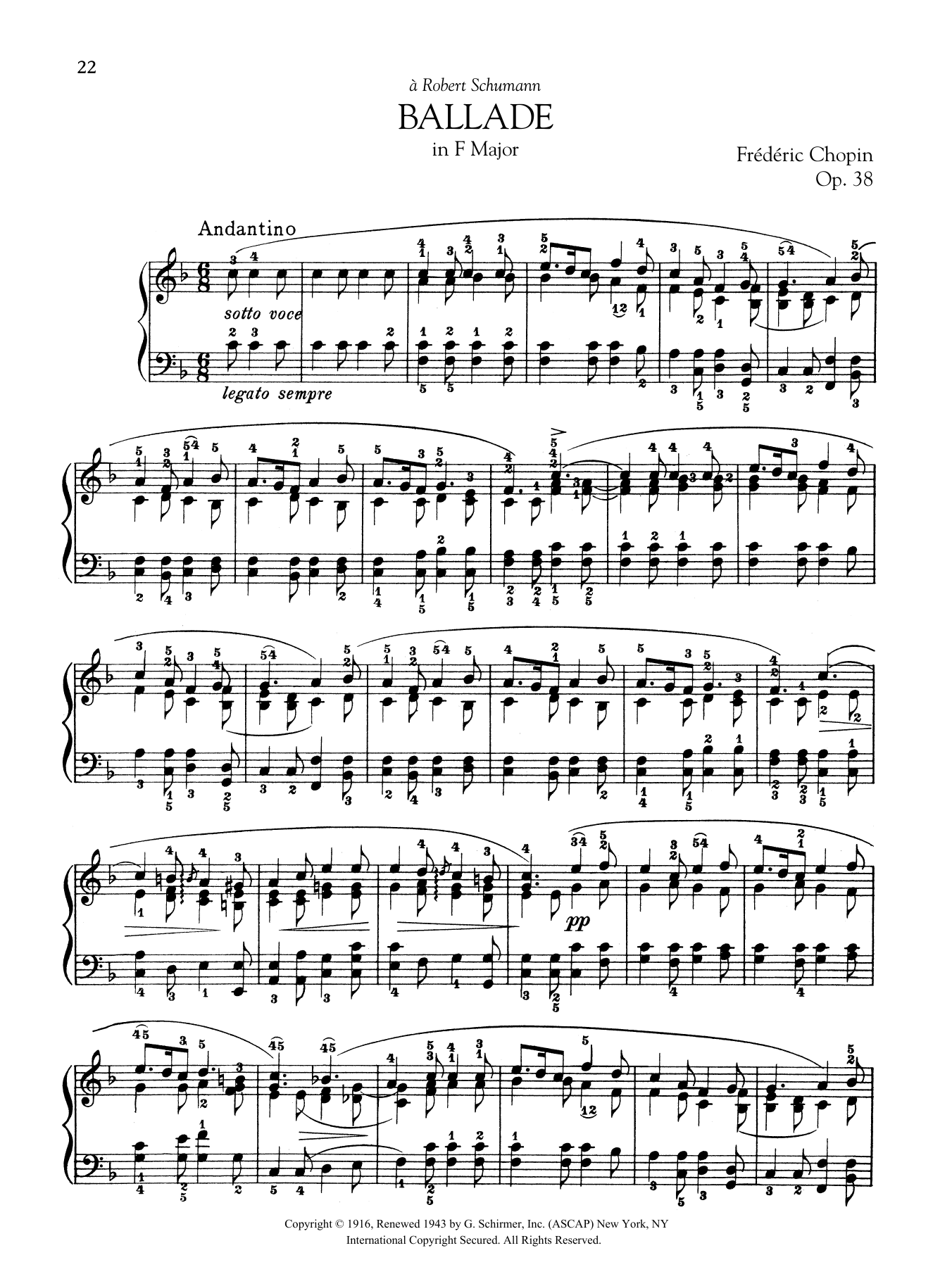 Download Frédéric Chopin Ballade in F Major, Op. 38 Sheet Music and learn how to play Piano Solo PDF digital score in minutes