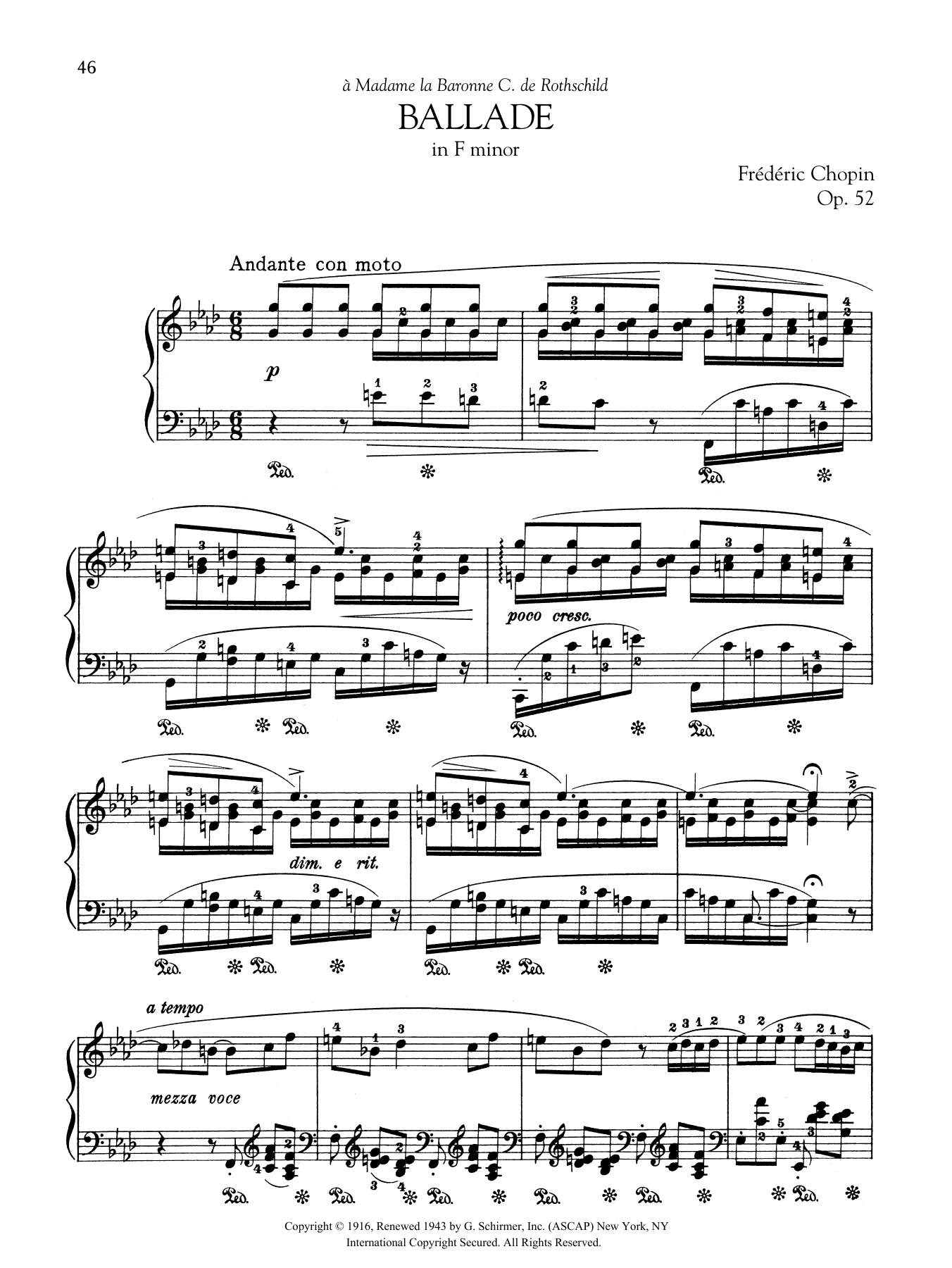 Download Frédéric Chopin Ballade in F minor, Op. 52 Sheet Music and learn how to play Piano Solo PDF digital score in minutes