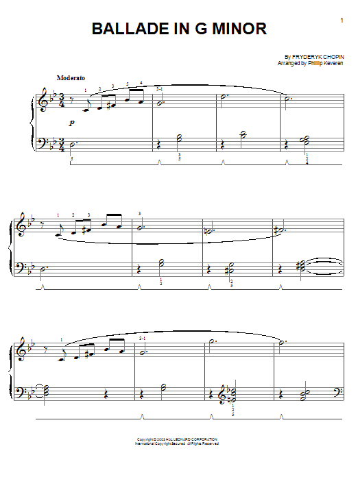 Download Frederic Chopin Ballade No. 1, Op. 23 Sheet Music and learn how to play Easy Piano PDF digital score in minutes