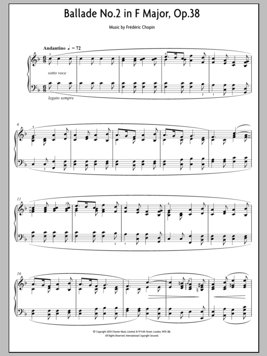 Download Frederic Chopin Ballade No.2 In F Major, Op.38 Sheet Music and learn how to play Piano PDF digital score in minutes