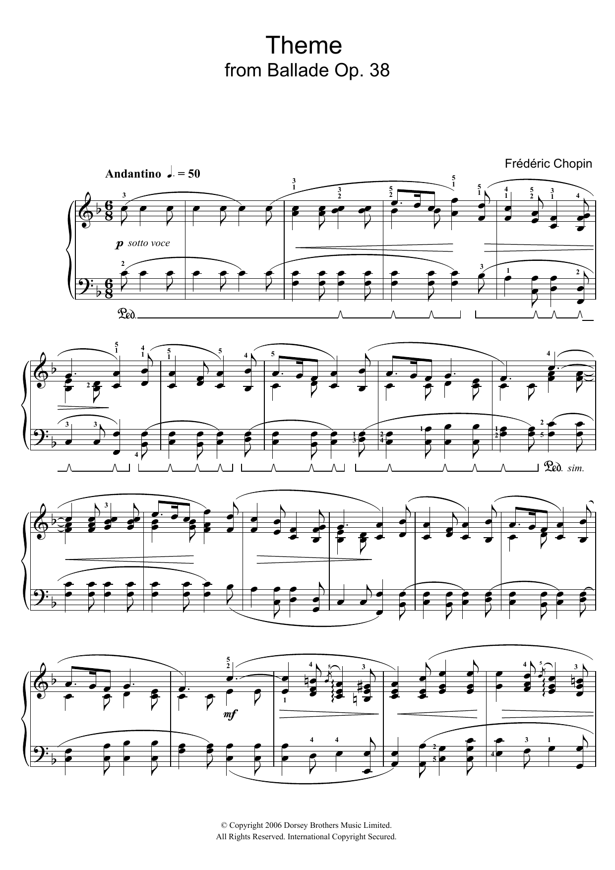 Download Frederic Chopin Ballade Op. 38 (Theme) Sheet Music and learn how to play Piano PDF digital score in minutes