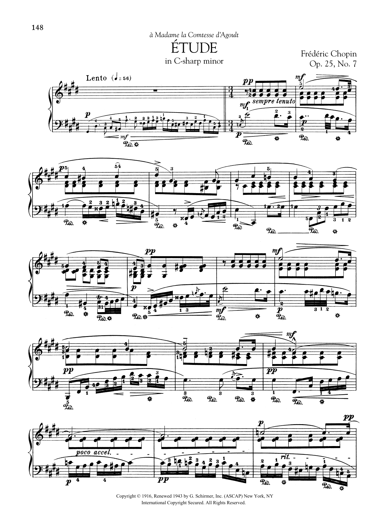 Download Frédéric Chopin Etude in C-sharp minor, Op. 25, No. 7 Sheet Music and learn how to play Piano Solo PDF digital score in minutes