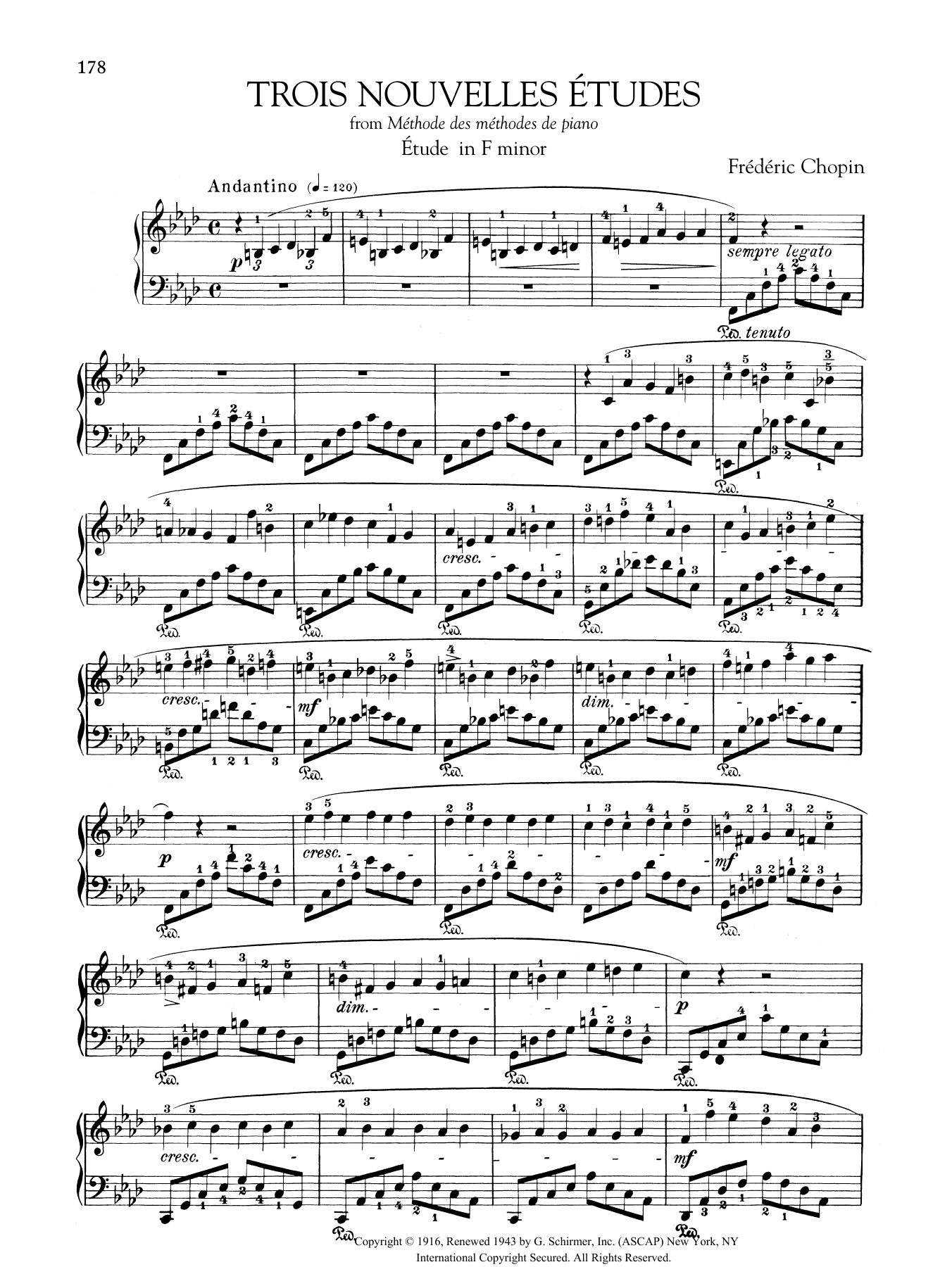 Download Frédéric Chopin Etude in F minor, from Trois Nouvelles Etudes from Methode des methodes de piano Sheet Music and learn how to play Piano Solo PDF digital score in minutes