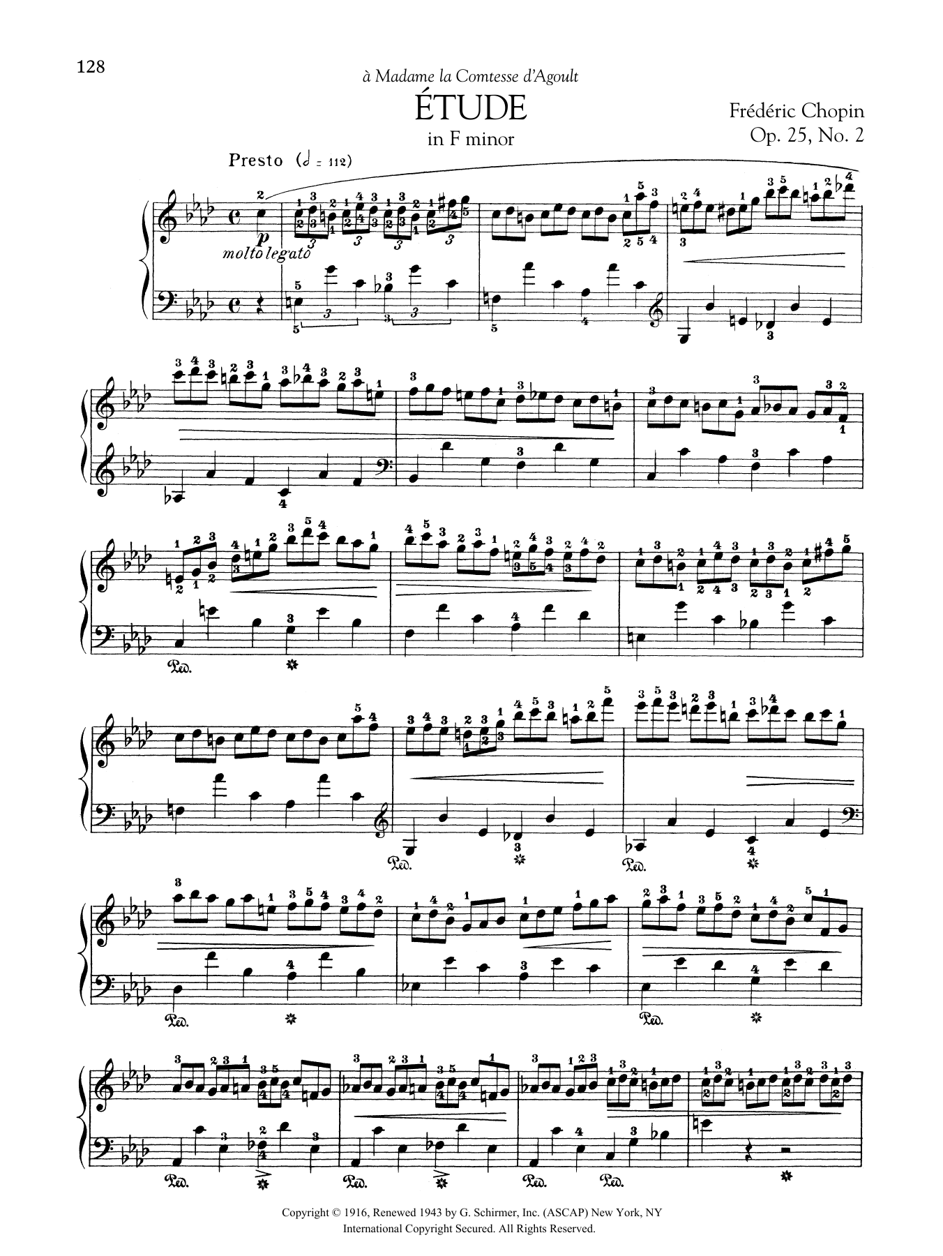 Download Frédéric Chopin Etude in F minor, Op 25, No. 2 Sheet Music and learn how to play Piano Solo PDF digital score in minutes