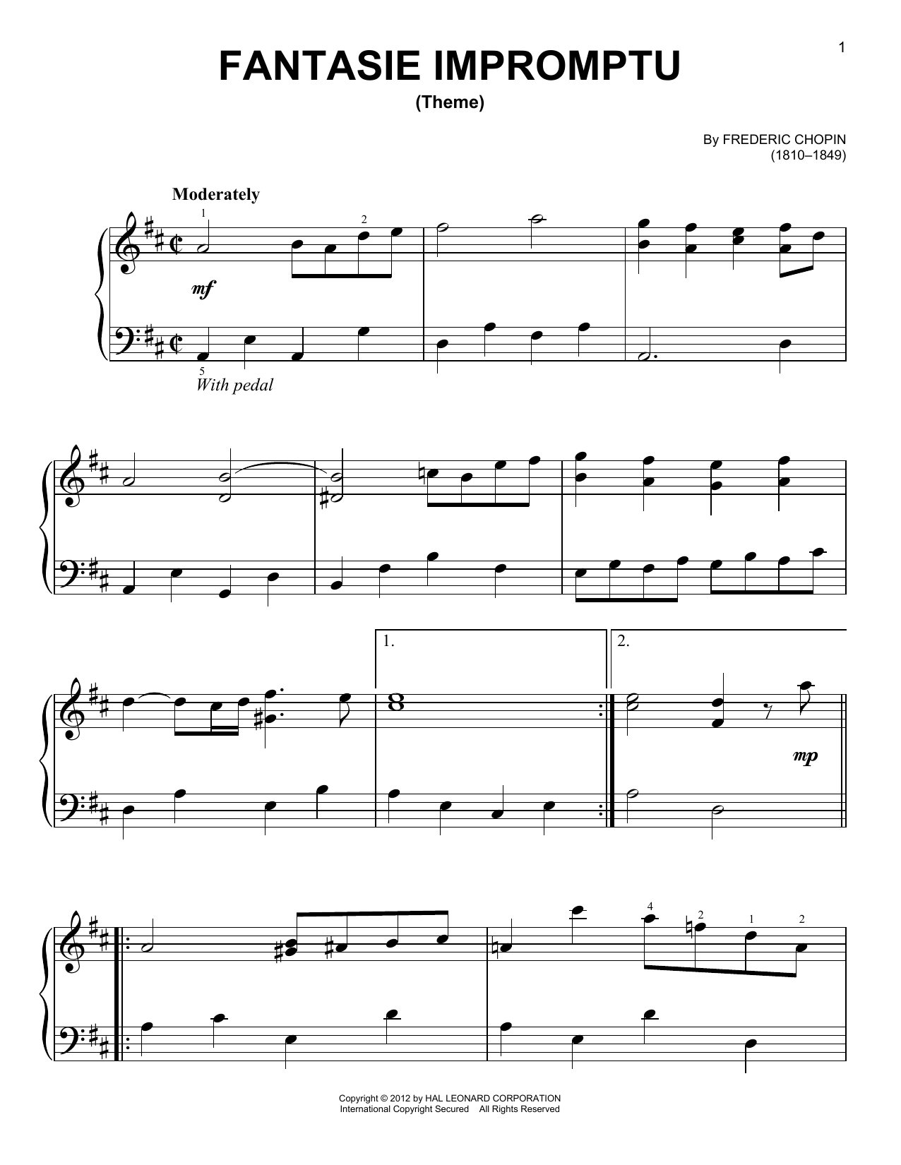 Download Frederic Chopin Fantasie Impromptu, Op. 66 Sheet Music and learn how to play Very Easy Piano PDF digital score in minutes