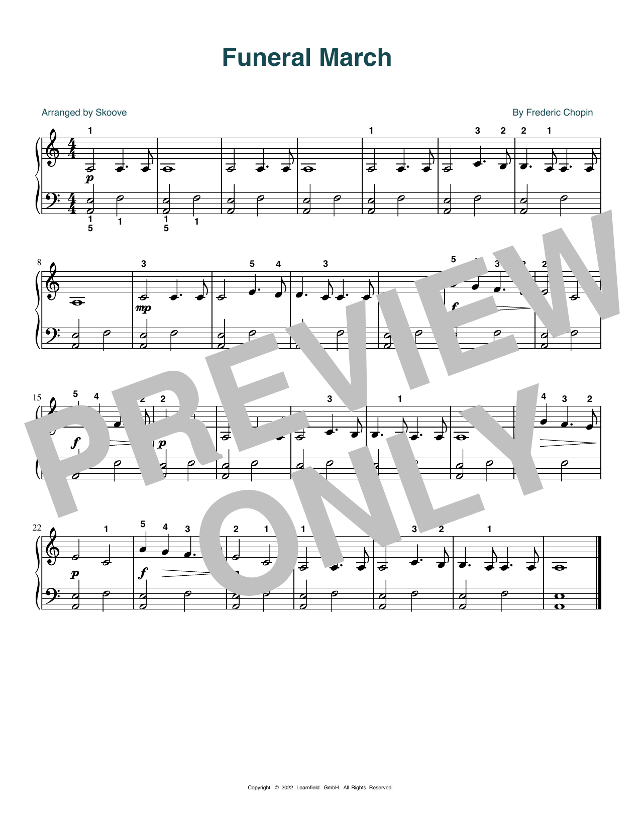 Download Frederic Chopin Funeral March (arr. Skoove) Sheet Music and learn how to play Beginner Piano (Abridged) PDF digital score in minutes