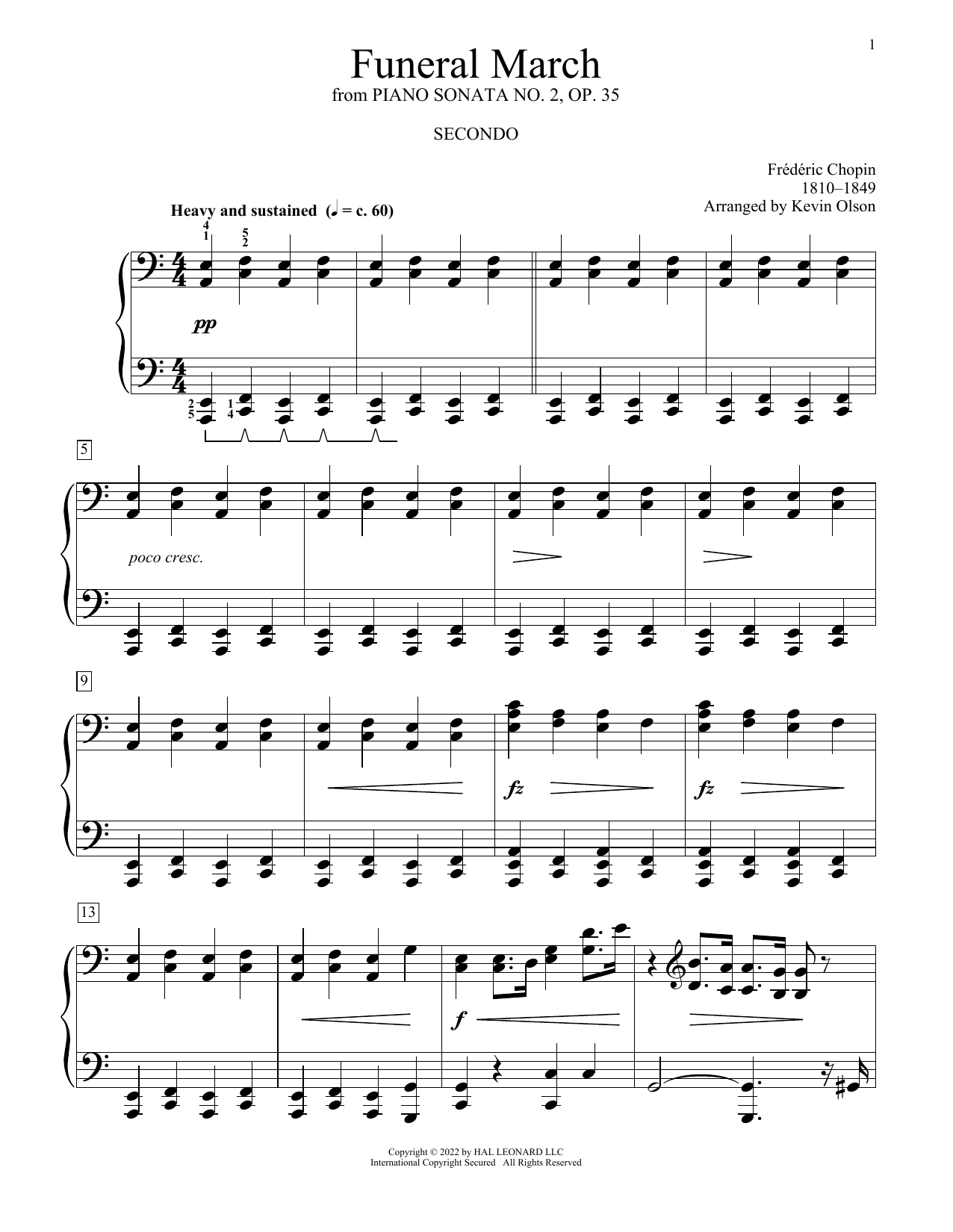 Download Frederic Chopin Funeral March (Marche Funebre), Op. 35 (arr. Kevin Olson) Sheet Music and learn how to play Piano Duet PDF digital score in minutes
