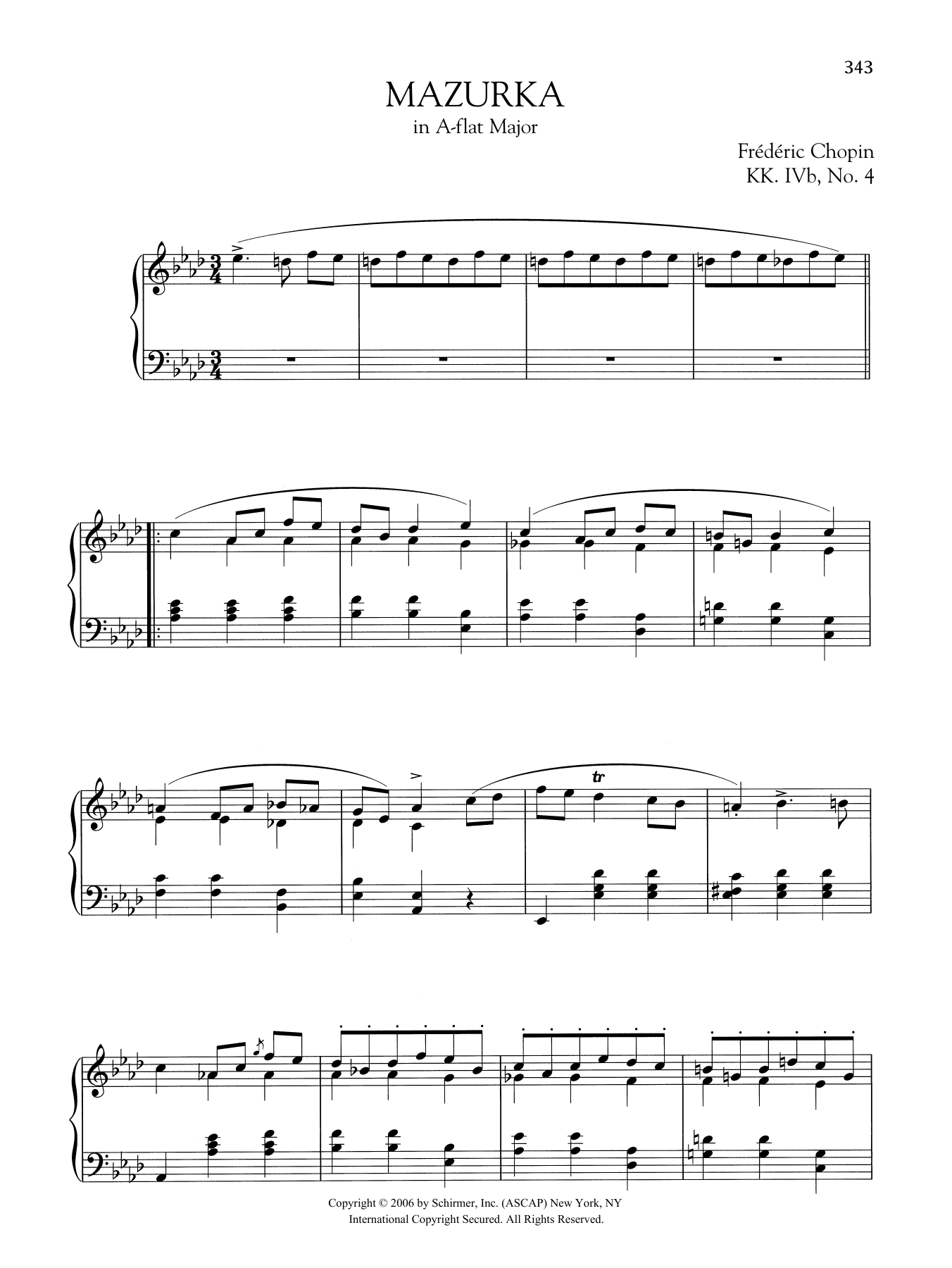 Download Frédéric Chopin Mazurka in A-flat Major, KK. IVb, No. 4 Sheet Music and learn how to play Piano Solo PDF digital score in minutes