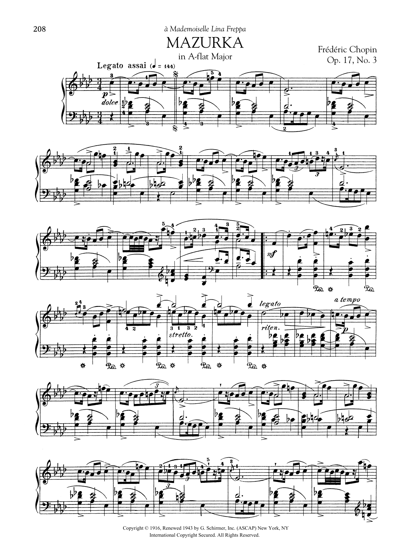 Download Frédéric Chopin Mazurka in A-flat Major, Op. 17, No. 3 Sheet Music and learn how to play Piano Solo PDF digital score in minutes