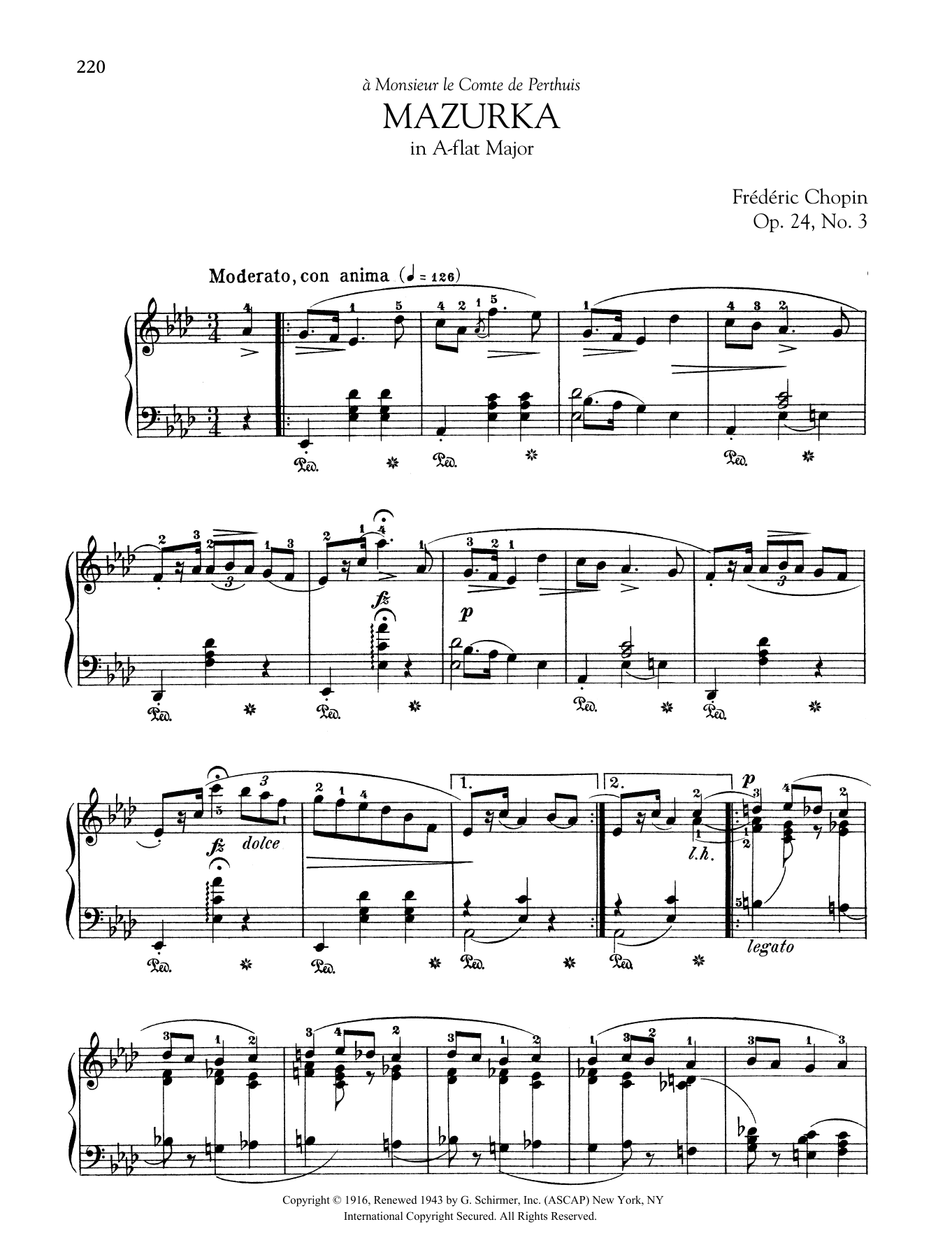 Download Frédéric Chopin Mazurka in A-flat Major, Op. 24, No. 3 Sheet Music and learn how to play Piano Solo PDF digital score in minutes