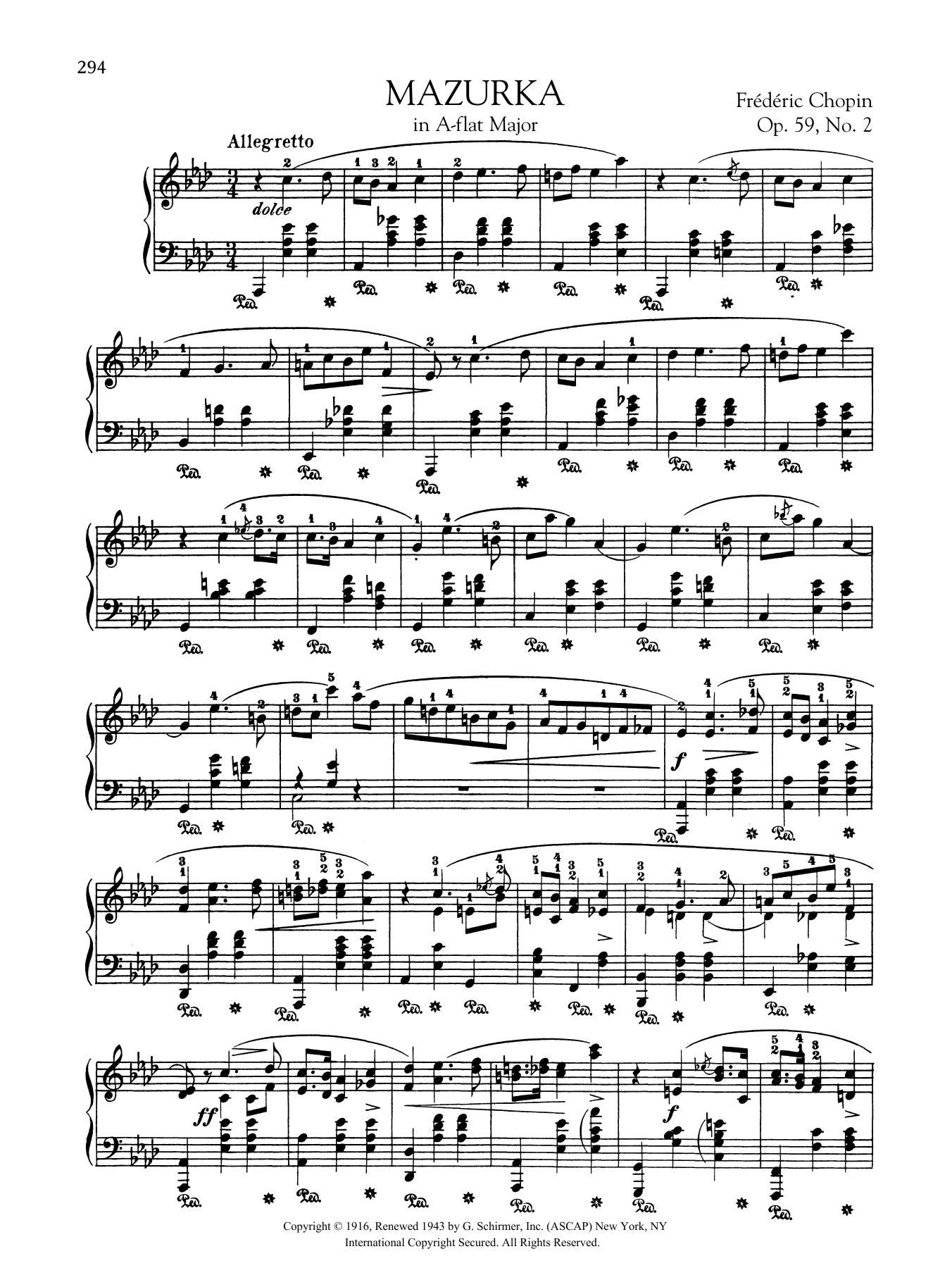 Download Frédéric Chopin Mazurka in A-flat Major, Op. 59, No. 2 Sheet Music and learn how to play Piano Solo PDF digital score in minutes