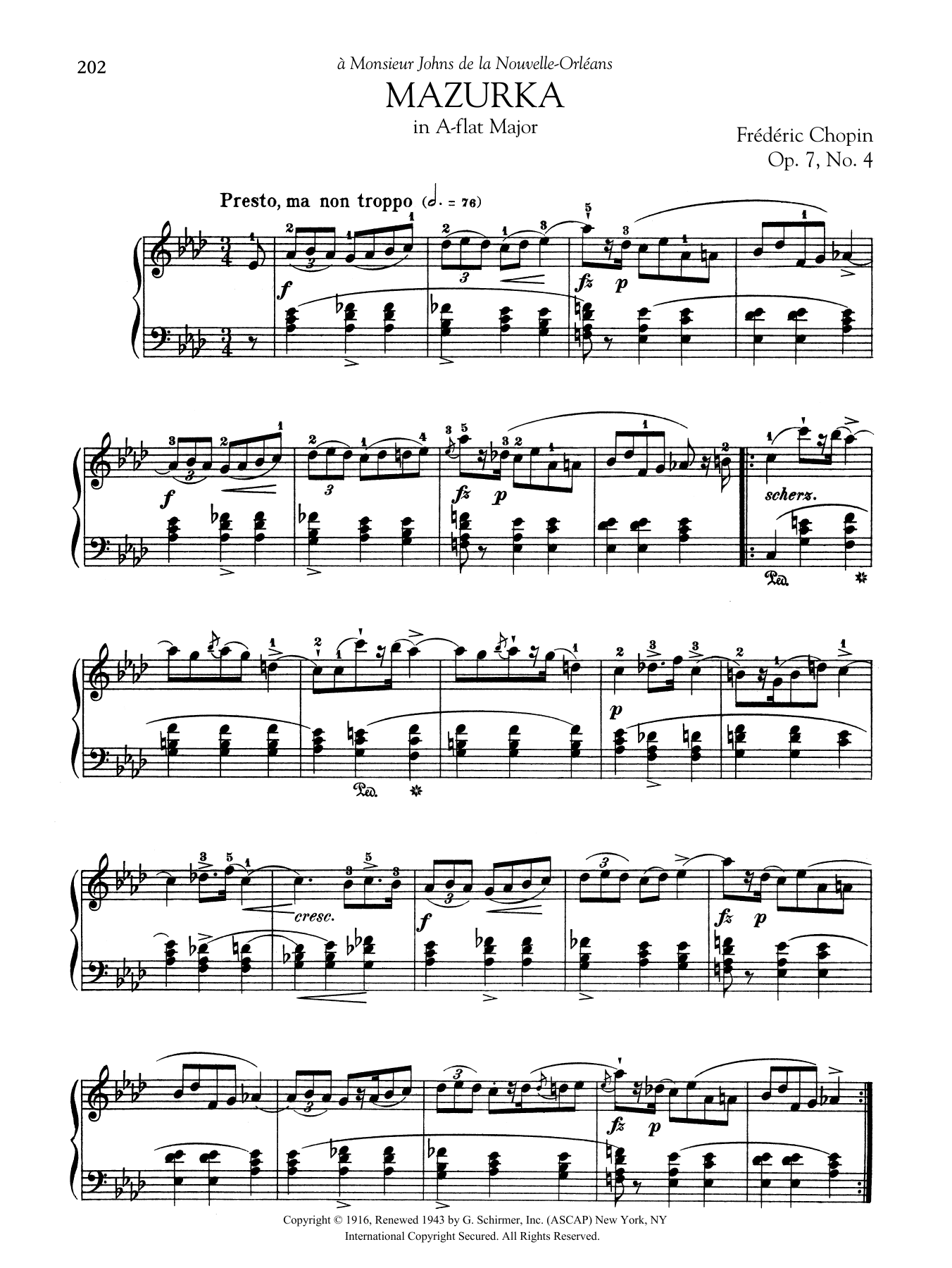 Download Frédéric Chopin Mazurka in A-flat Major, Op. 7, No. 4 Sheet Music and learn how to play Piano Solo PDF digital score in minutes