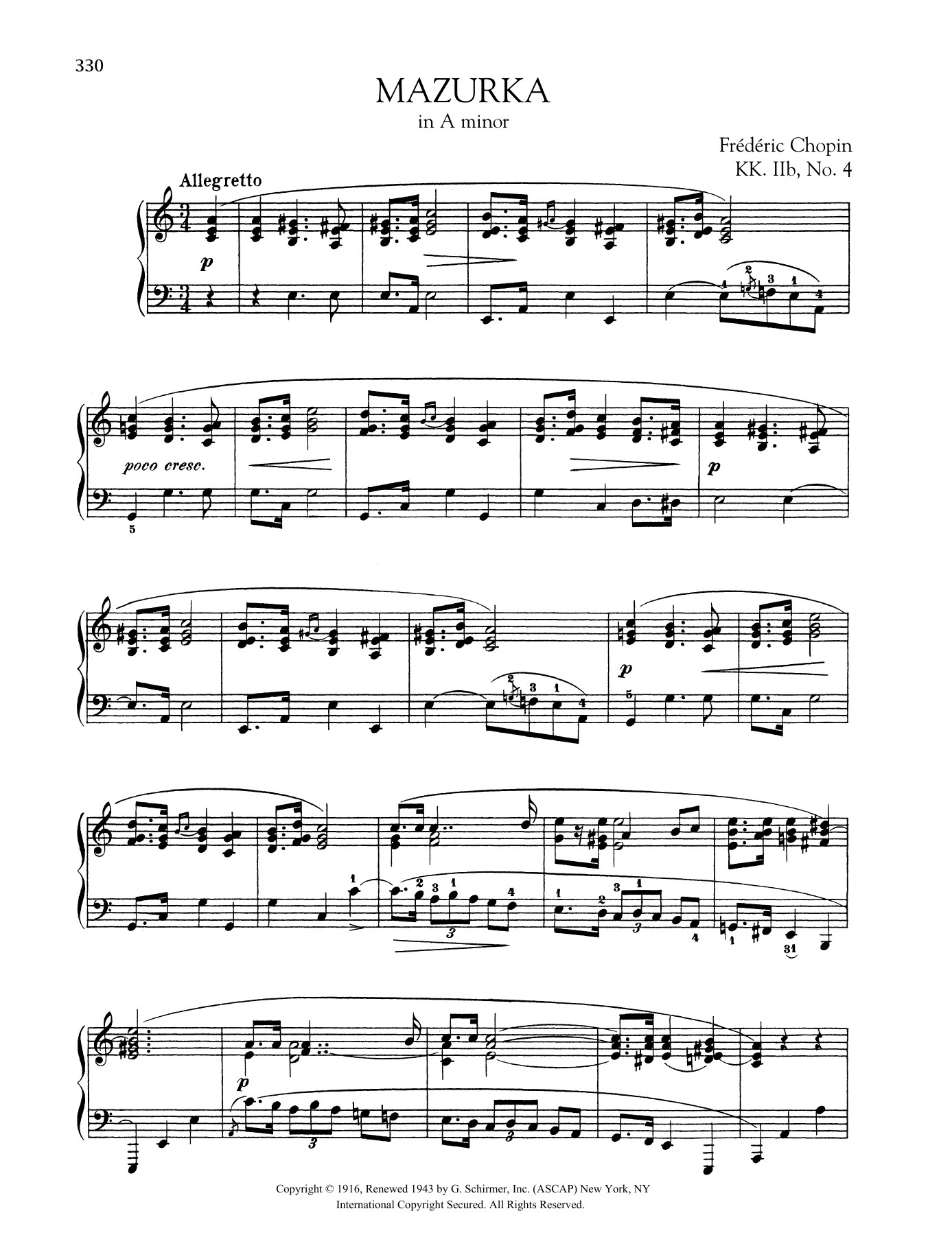 Download Frederic Chopin Mazurka In A Minor, KK IIb, No. 4 Sheet Music and learn how to play Piano Solo PDF digital score in minutes