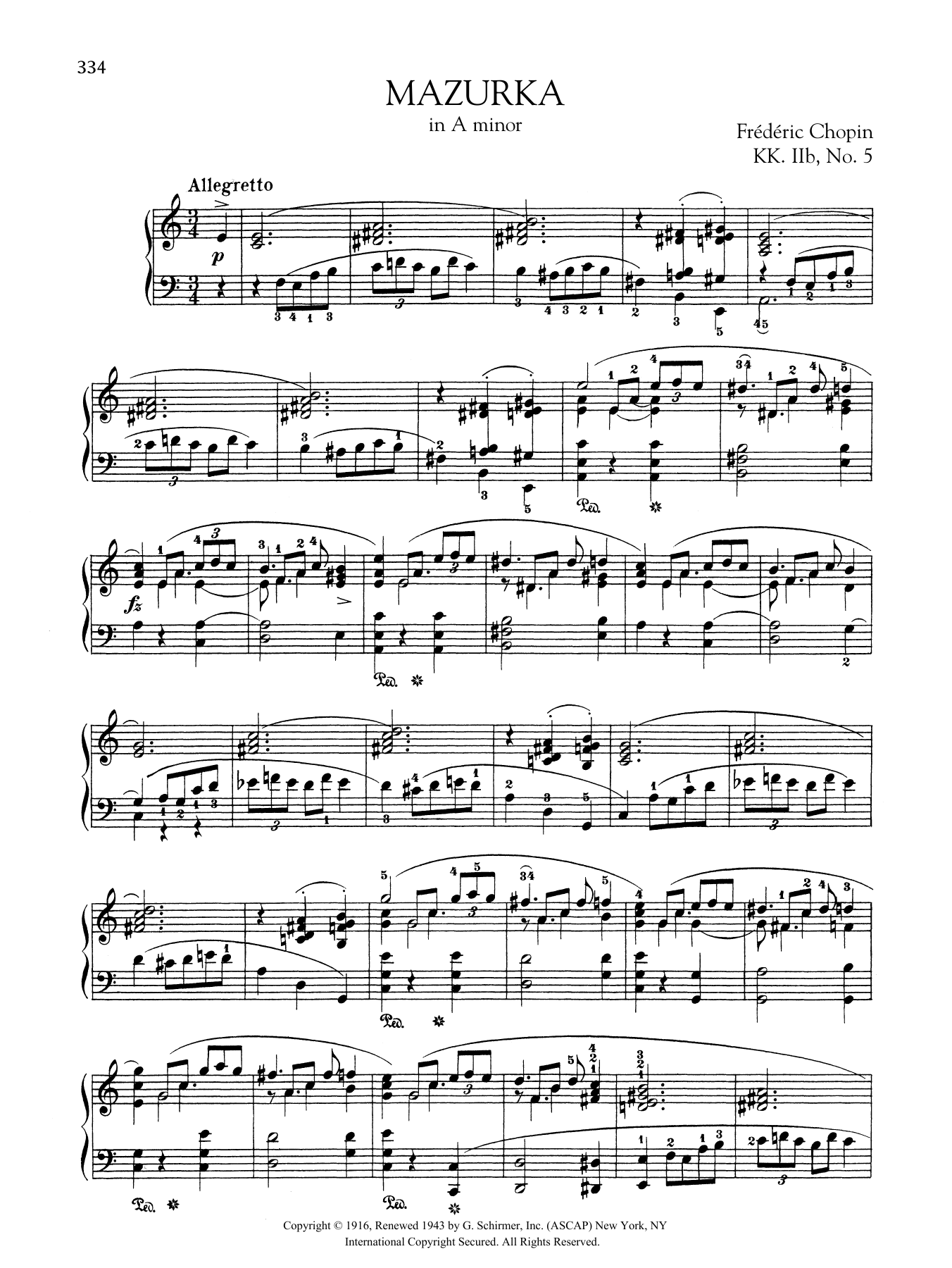 Download Frédéric Chopin Mazurka in A minor, KK. IIb, No. 5 Sheet Music and learn how to play Piano Solo PDF digital score in minutes