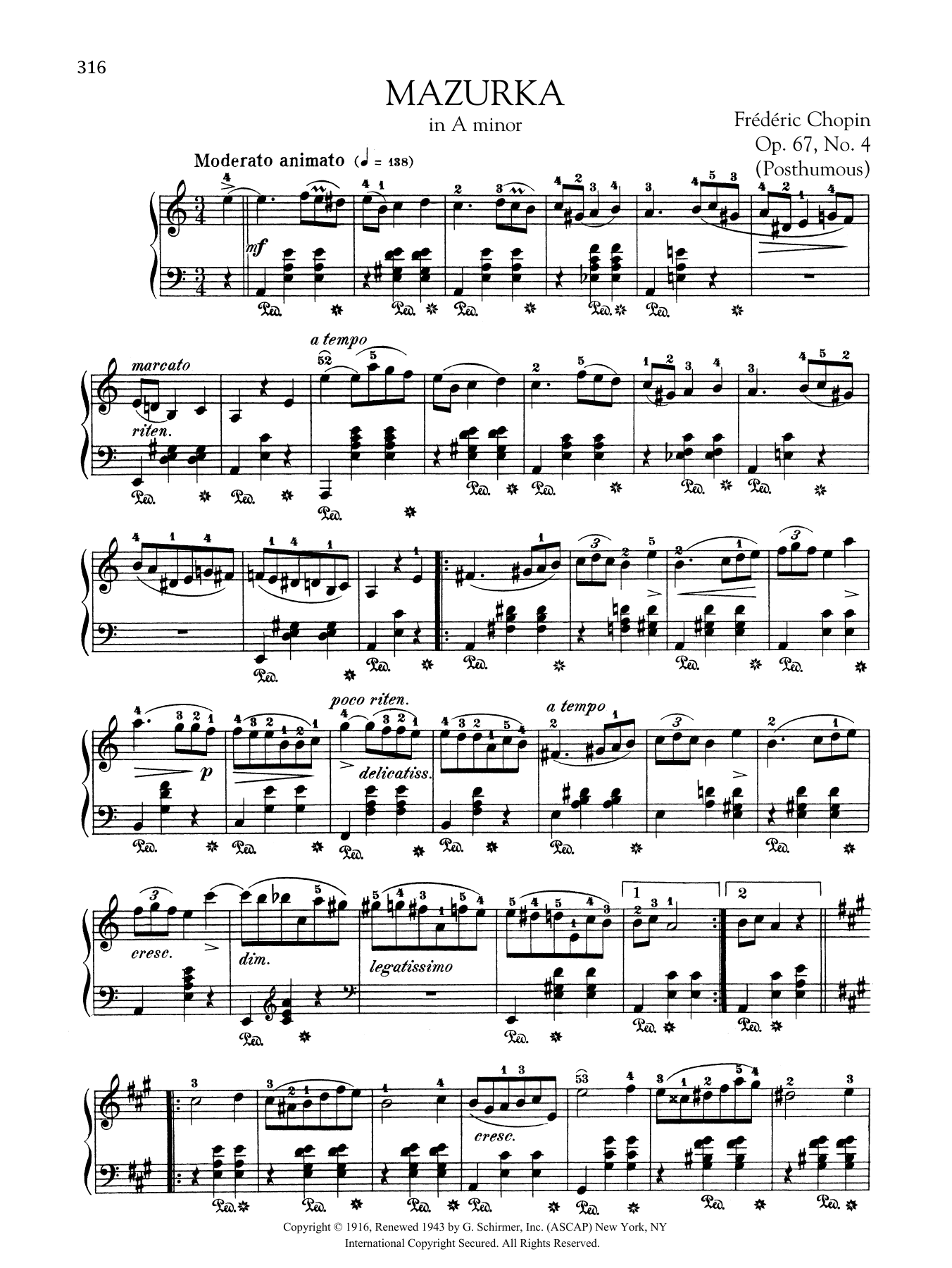 Download Frédéric Chopin Mazurka in A minor, Op. 67, No. 4 (Posthumous) Sheet Music and learn how to play Piano Solo PDF digital score in minutes