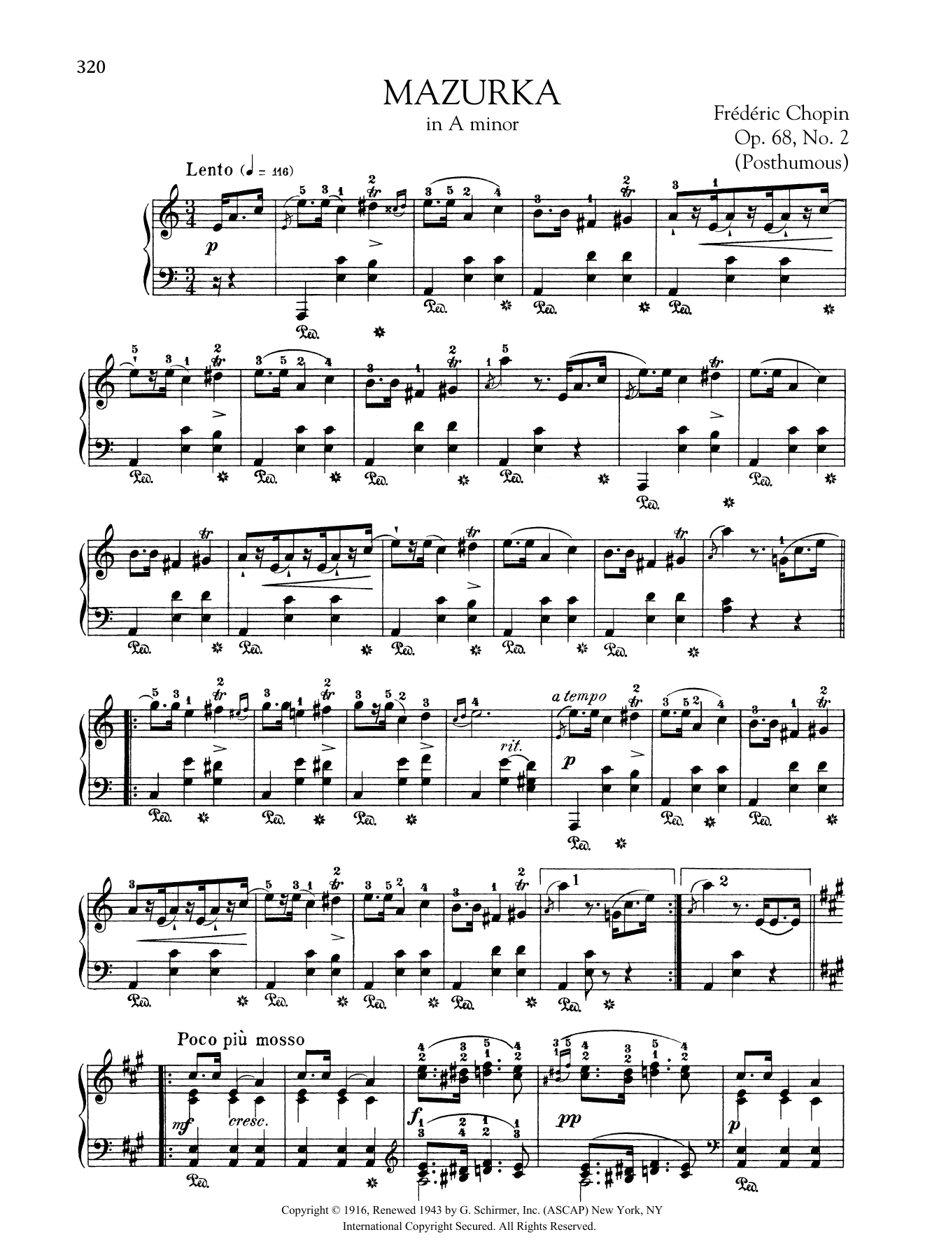 Download Frédéric Chopin Mazurka in A minor, Op. 68, No. 2 (Posthumous) Sheet Music and learn how to play Piano Solo PDF digital score in minutes