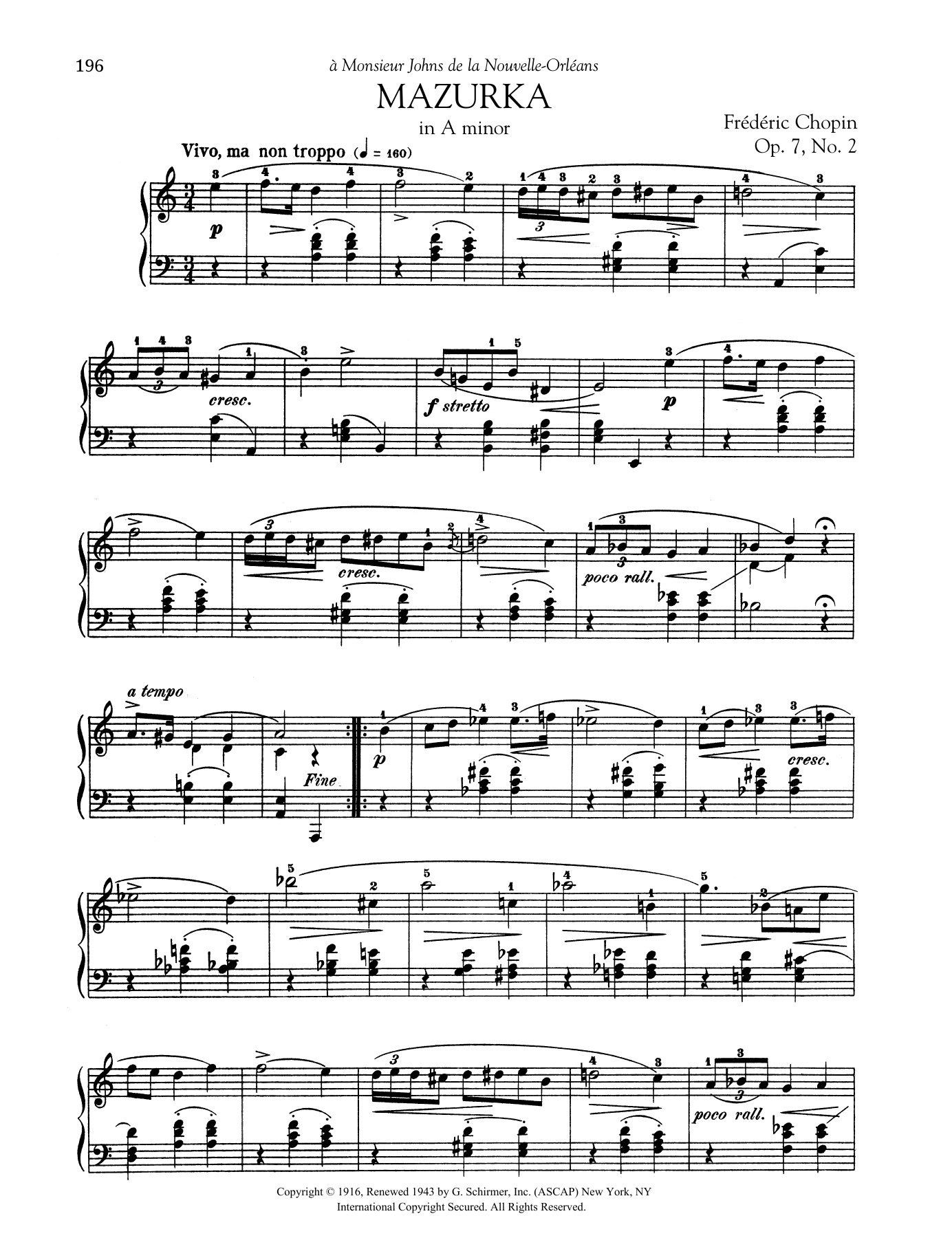 Download Frédéric Chopin Mazurka in A minor, Op. 7, No. 2 Sheet Music and learn how to play Piano Solo PDF digital score in minutes