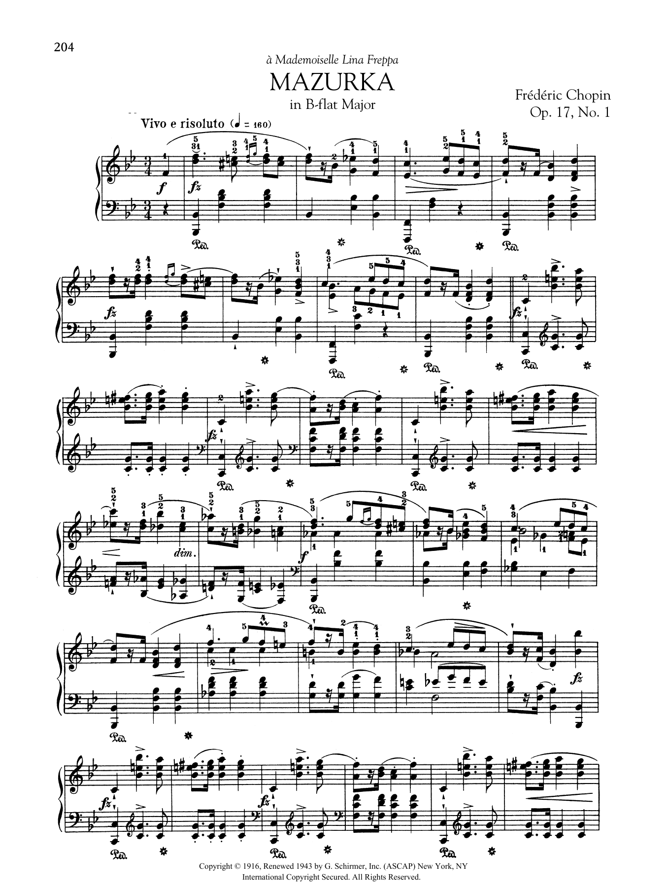 Download Frédéric Chopin Mazurka in B-flat Major, Op. 17, No. 1 Sheet Music and learn how to play Piano Solo PDF digital score in minutes