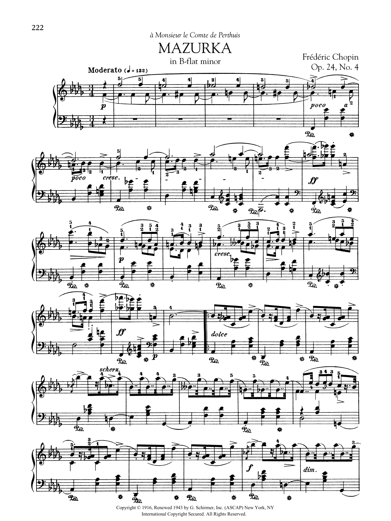 Download Frédéric Chopin Mazurka in B-flat minor, Op. 24, No. 4 Sheet Music and learn how to play Piano Solo PDF digital score in minutes