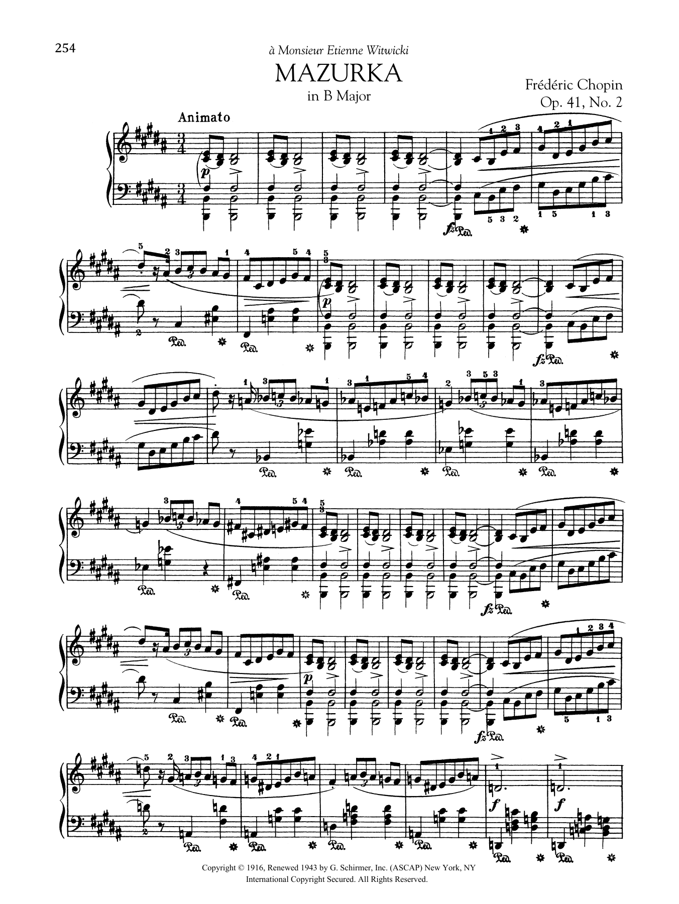 Download Frédéric Chopin Mazurka in B Major, Op. 41, No. 2 Sheet Music and learn how to play Piano Solo PDF digital score in minutes