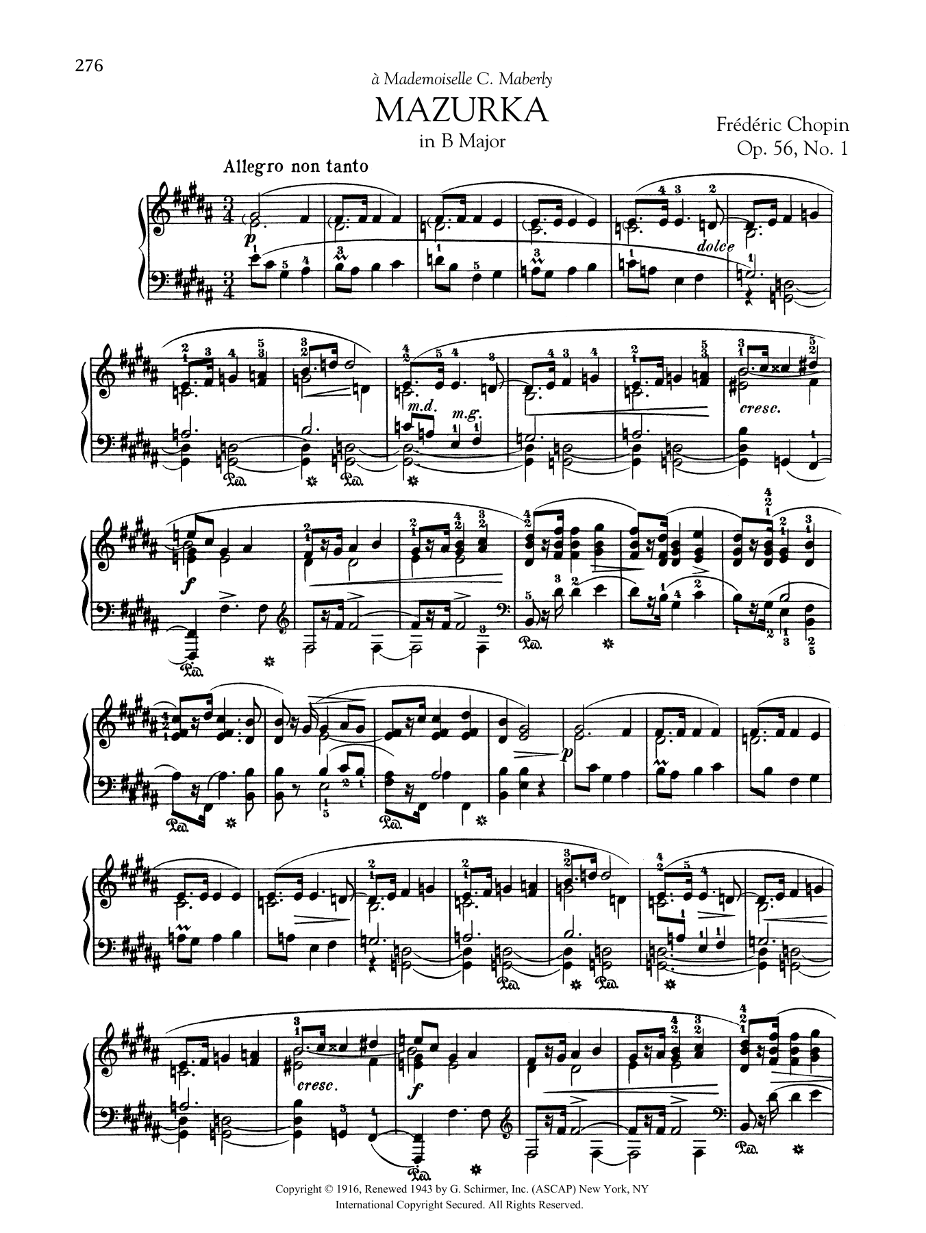 Download Frédéric Chopin Mazurka in B Major, Op. 56, No. 1 Sheet Music and learn how to play Piano Solo PDF digital score in minutes
