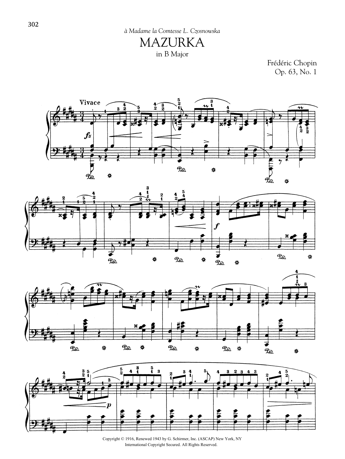 Download Frédéric Chopin Mazurka in B Major, Op. 63, No. 1 Sheet Music and learn how to play Piano Solo PDF digital score in minutes