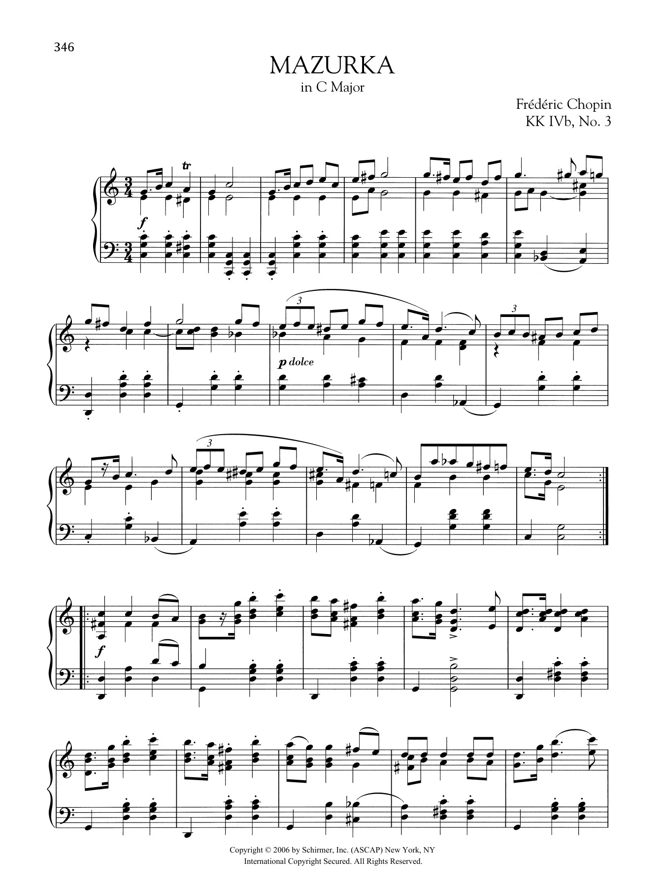 Download Frédéric Chopin Mazurka in C Major, KK. IVb, No. 3 Sheet Music and learn how to play Piano Solo PDF digital score in minutes