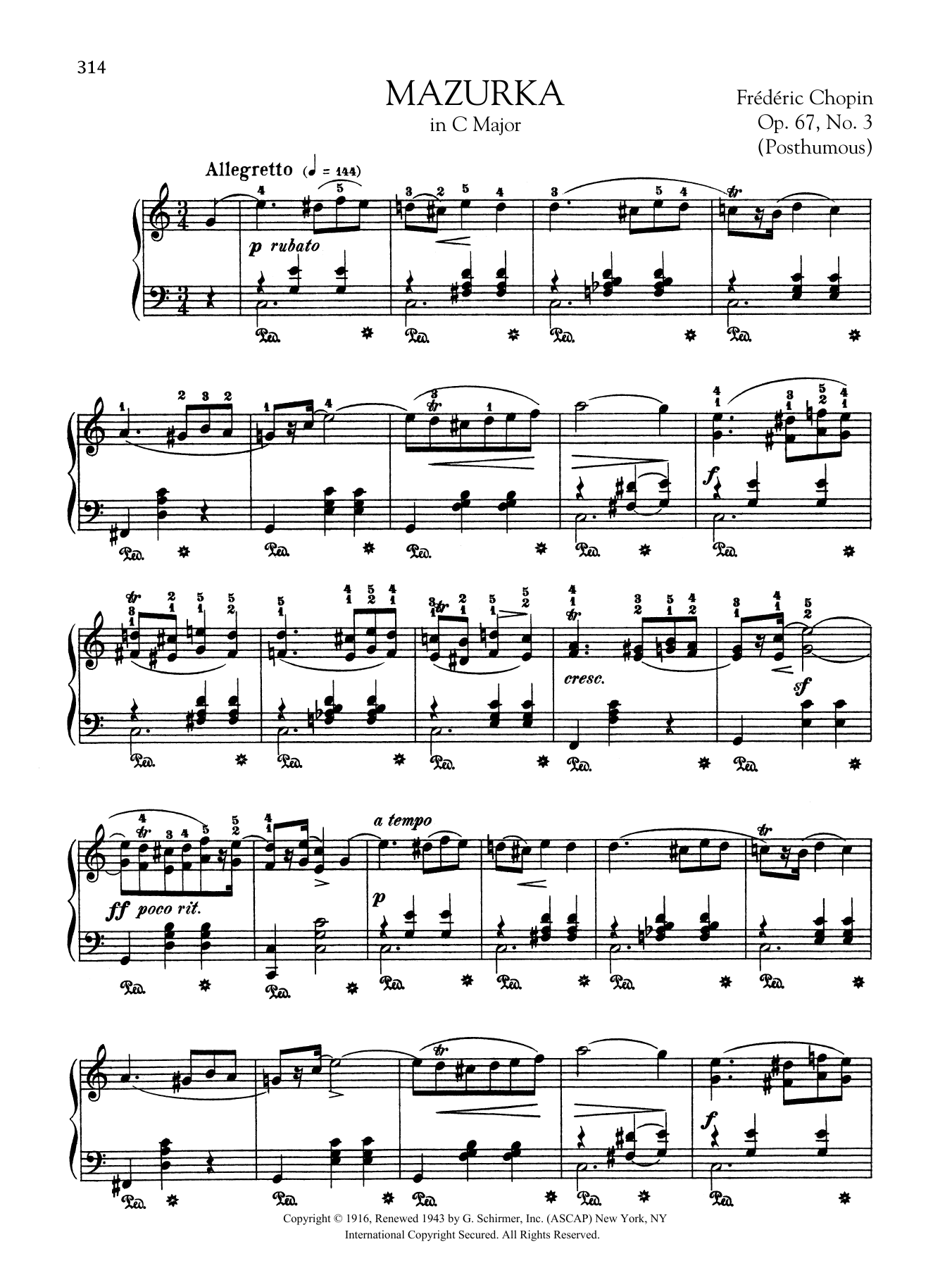 Download Frédéric Chopin Mazurka in C Major, Op. 67, No. 3 (Posthumous) Sheet Music and learn how to play Piano Solo PDF digital score in minutes