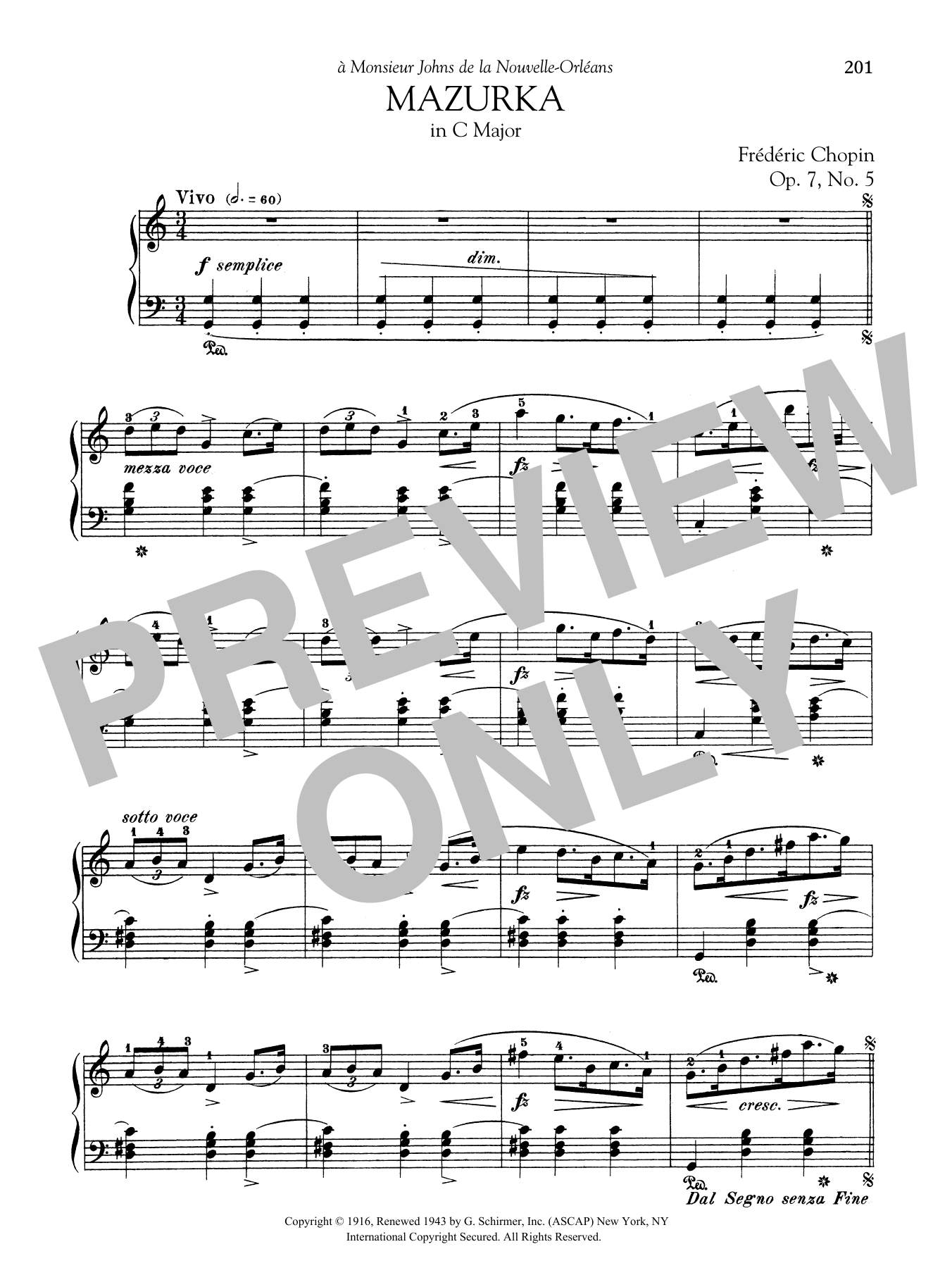Download Frédéric Chopin Mazurka in C Major, Op. 7, No. 5 Sheet Music and learn how to play Piano Solo PDF digital score in minutes