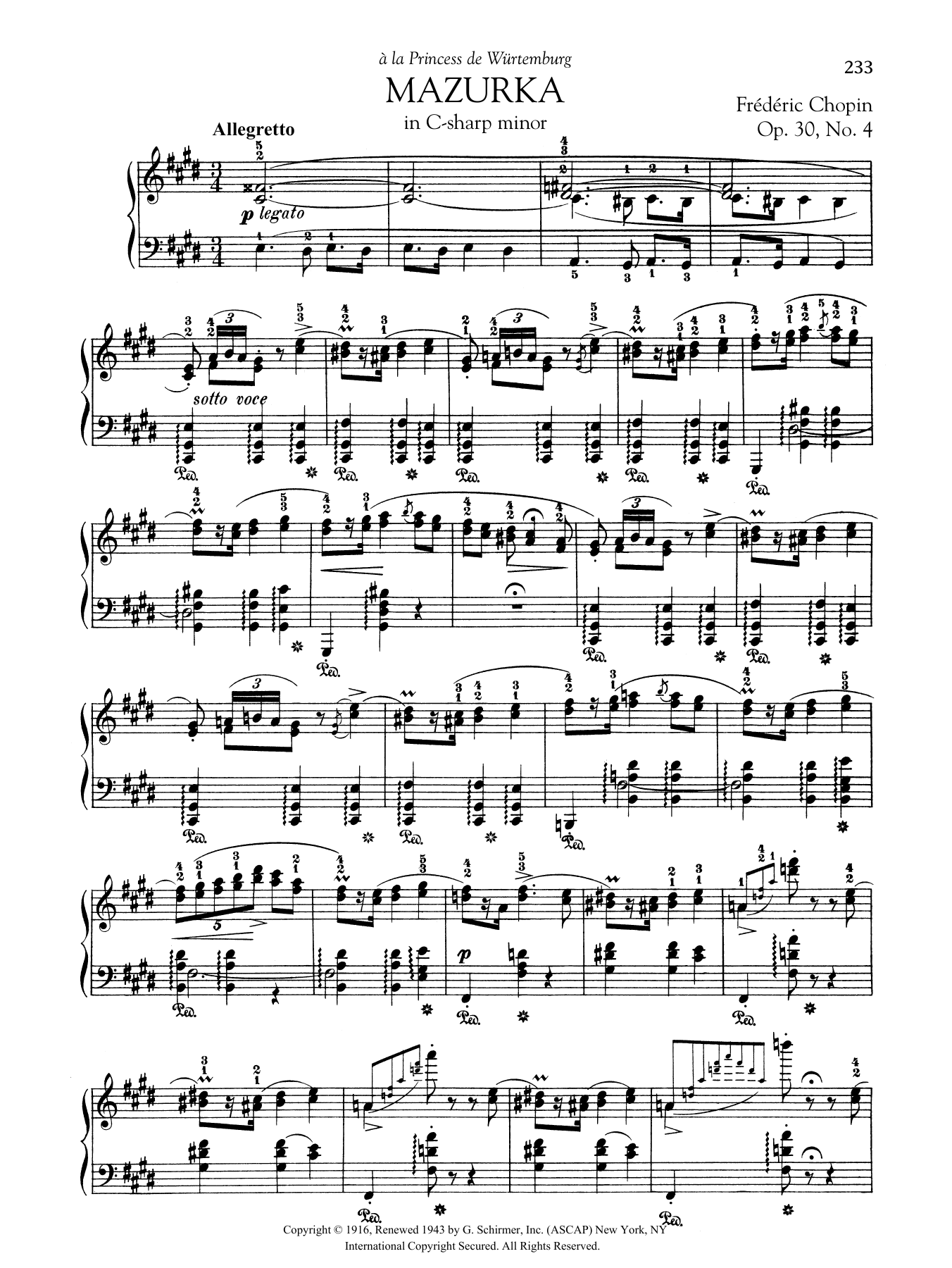 Download Frédéric Chopin Mazurka in C-sharp minor, Op. 30, No. 4 Sheet Music and learn how to play Piano Solo PDF digital score in minutes