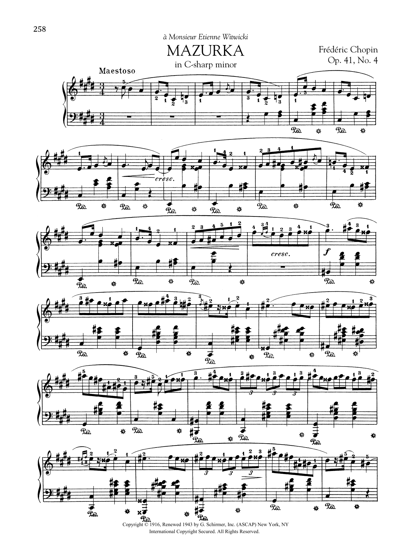 Download Frédéric Chopin Mazurka in C-sharp minor, Op. 41, No. 4 Sheet Music and learn how to play Piano Solo PDF digital score in minutes