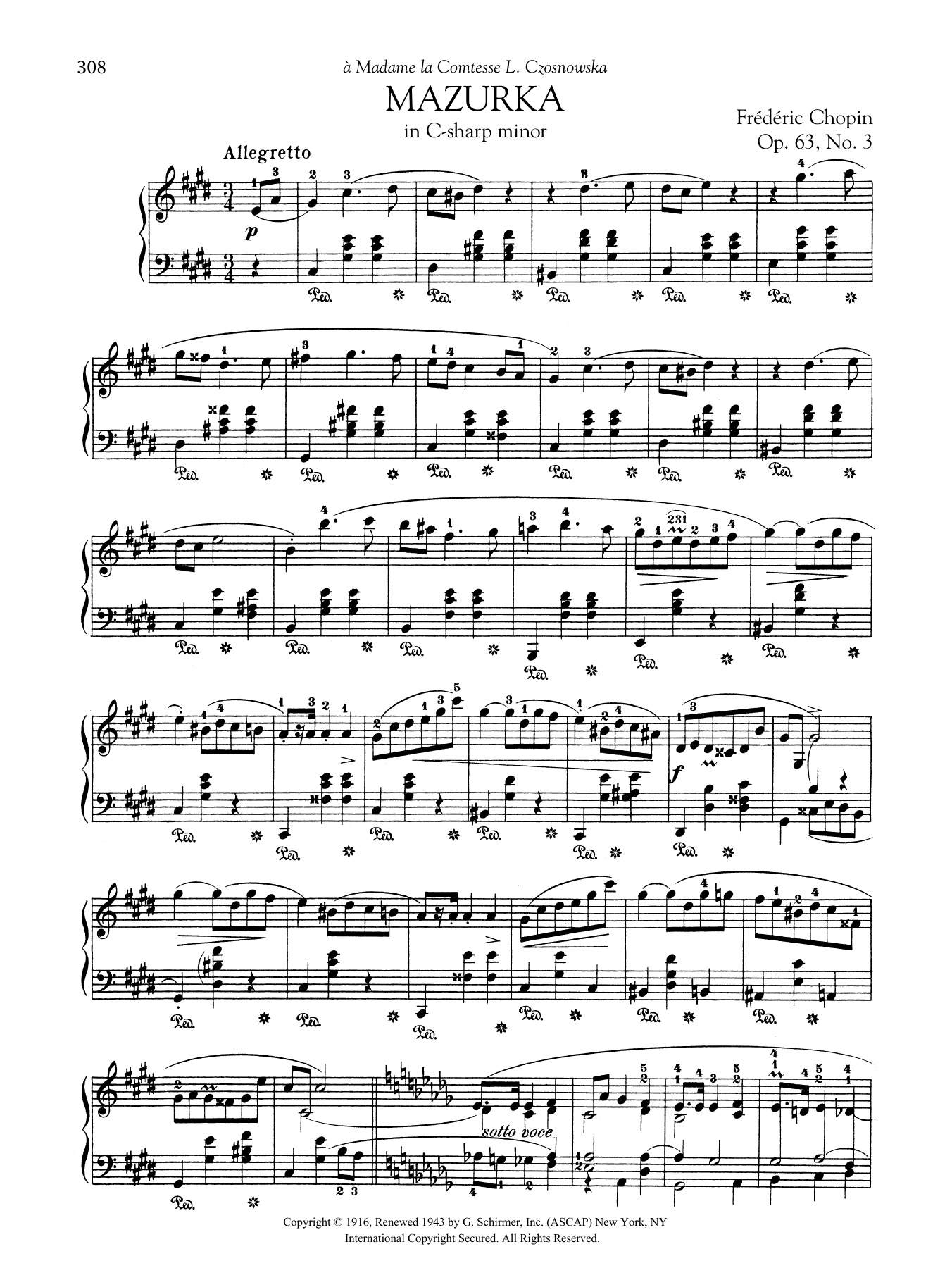 Download Frédéric Chopin Mazurka In C-sharp minor, Op. 63, No. 3 Sheet Music and learn how to play Piano Solo PDF digital score in minutes