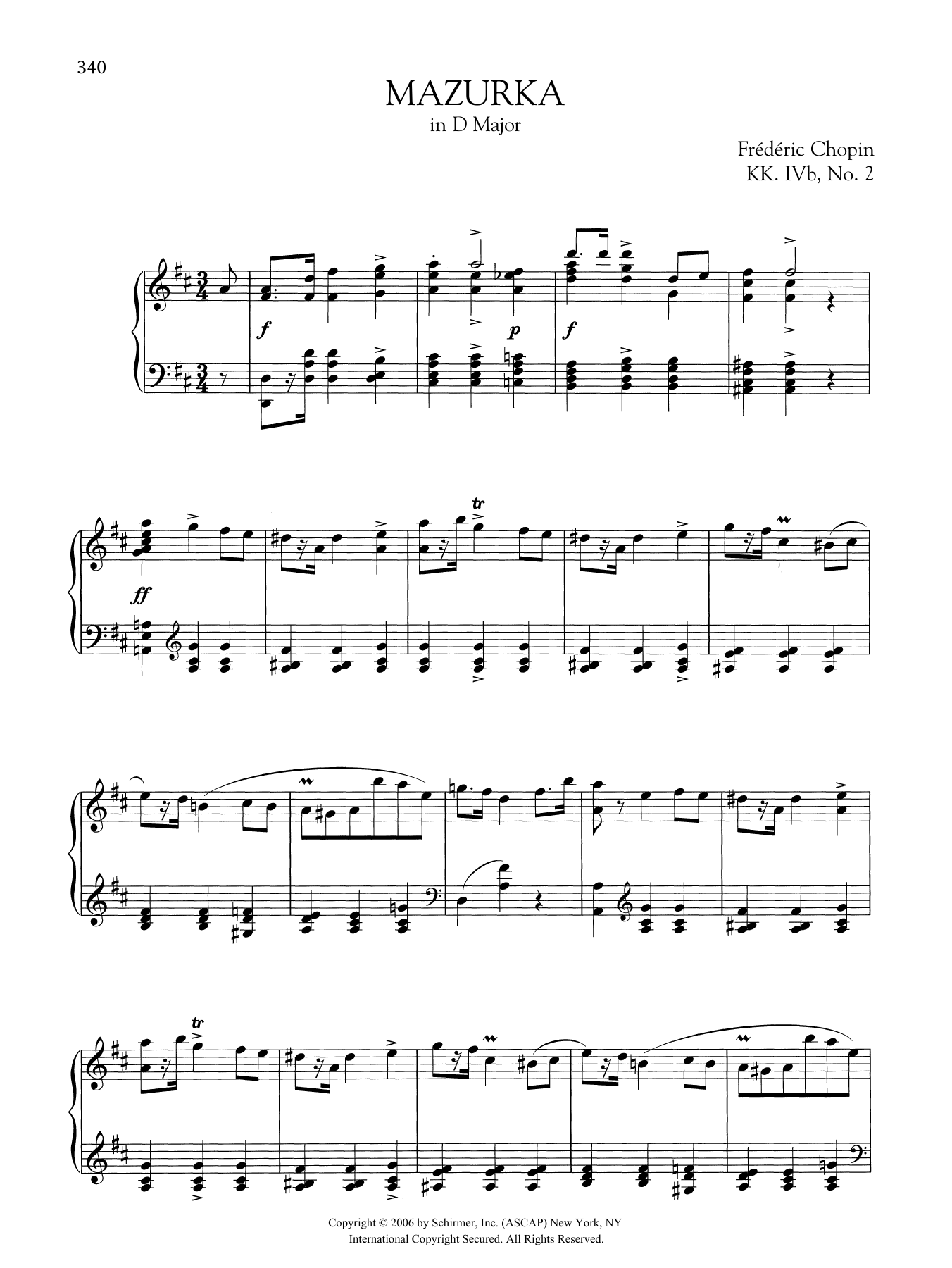 Download Frédéric Chopin Mazurka in D Major, KK. IVb, No. 2 Sheet Music and learn how to play Piano Solo PDF digital score in minutes