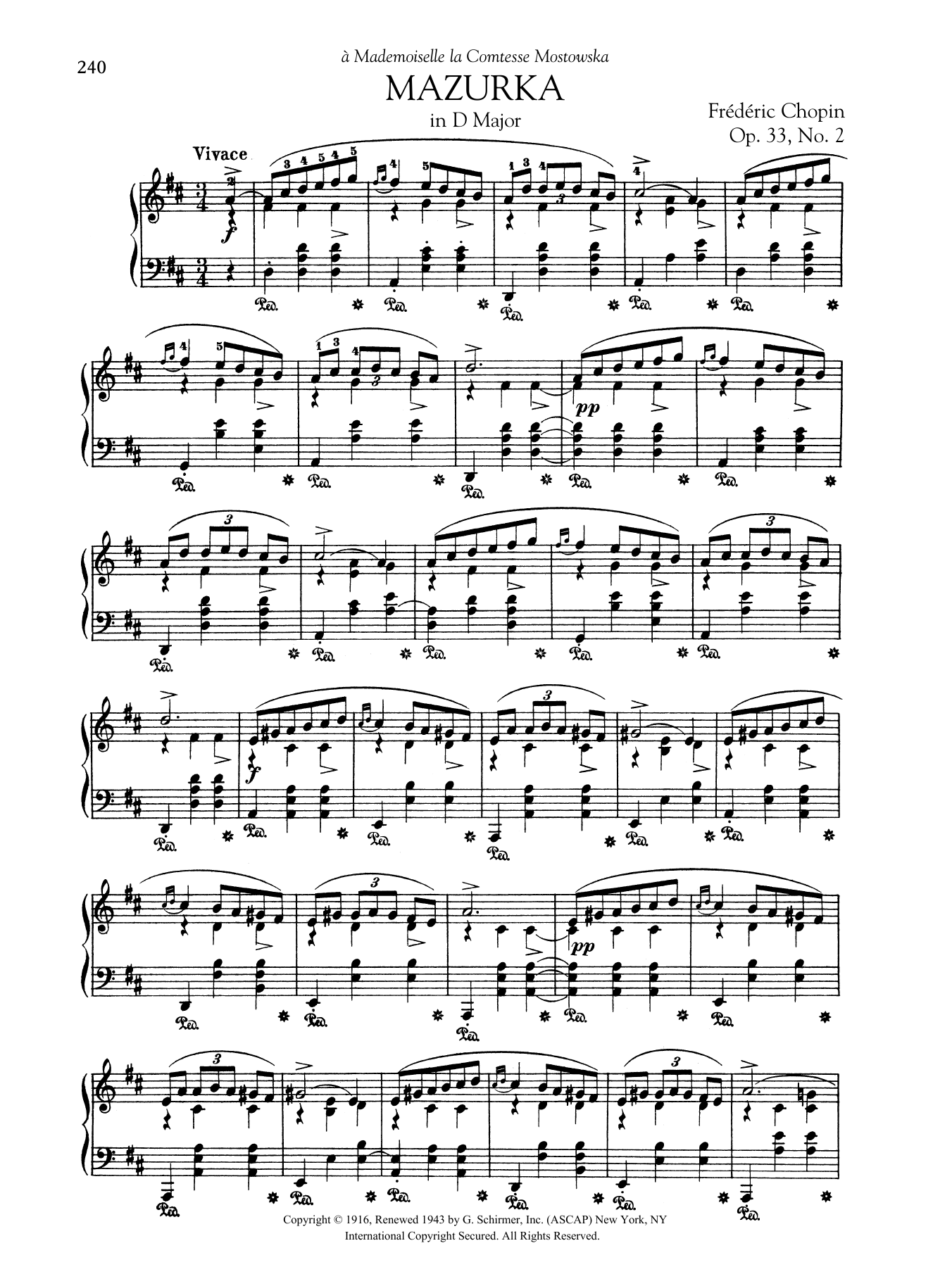 Download Frédéric Chopin Mazurka in D Major, Op. 33, No. 2 Sheet Music and learn how to play Piano Solo PDF digital score in minutes