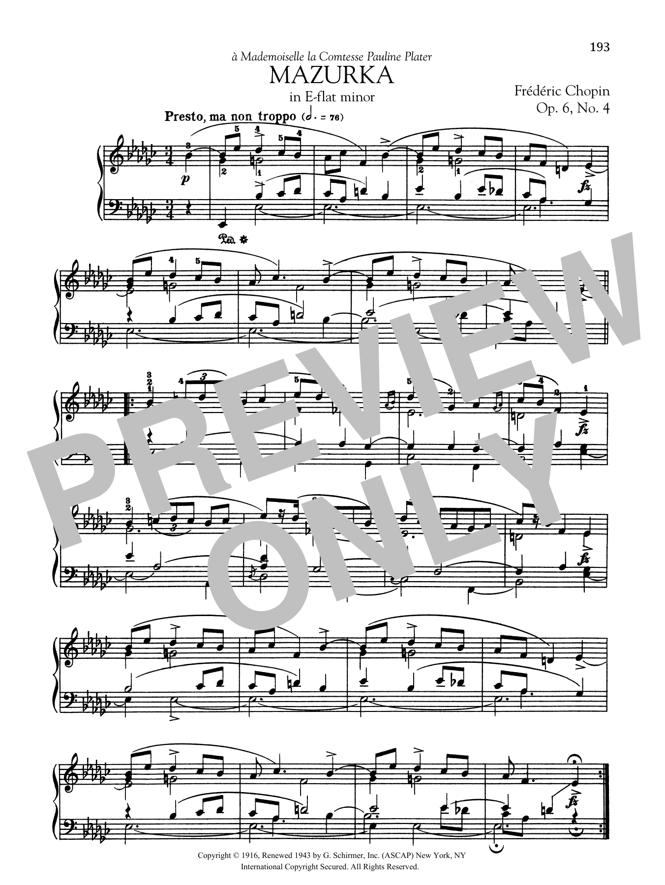 Download Frédéric Chopin Mazurka in E-flat minor, Op. 6, No. 4 Sheet Music and learn how to play Piano Solo PDF digital score in minutes