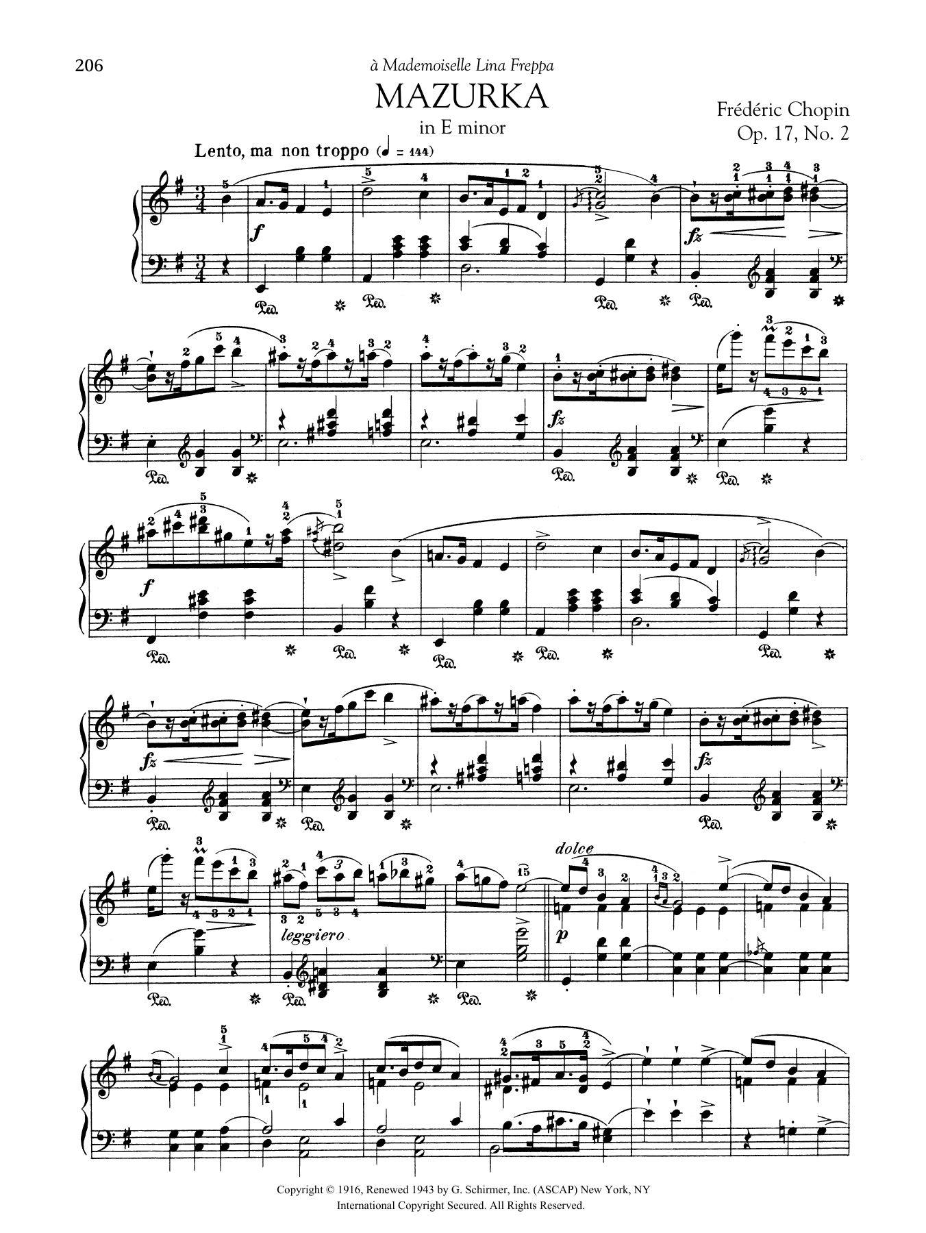 Download Frédéric Chopin Mazurka in E minor, Op. 17, No. 2 Sheet Music and learn how to play Piano Solo PDF digital score in minutes