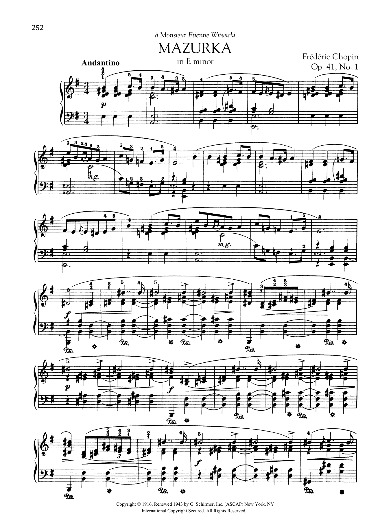 Download Frédéric Chopin Mazurka in E minor, Op. 41, No. 1 Sheet Music and learn how to play Piano Solo PDF digital score in minutes