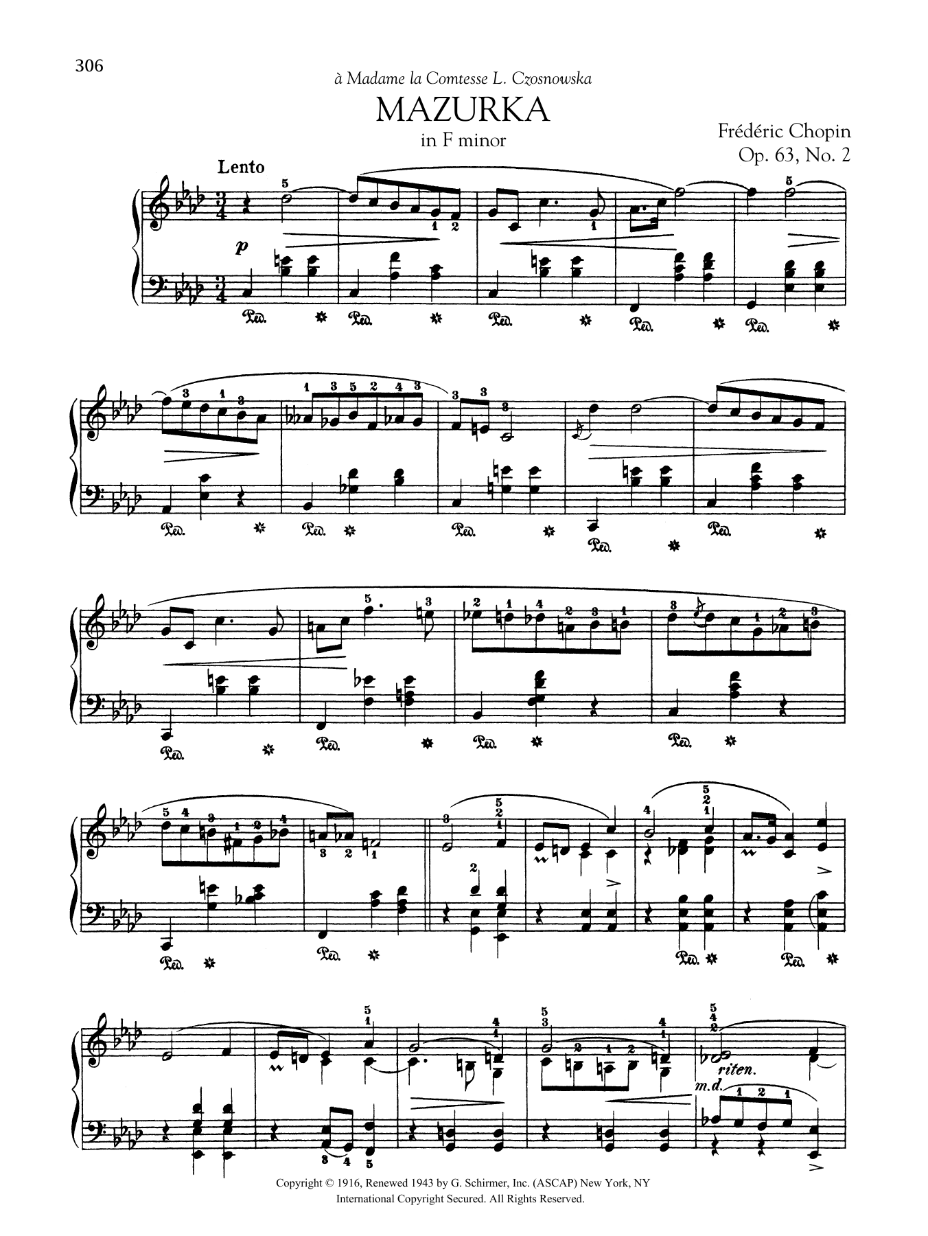 Download Frédéric Chopin Mazurka in F minor, Op. 63, No. 2 Sheet Music and learn how to play Piano Solo PDF digital score in minutes