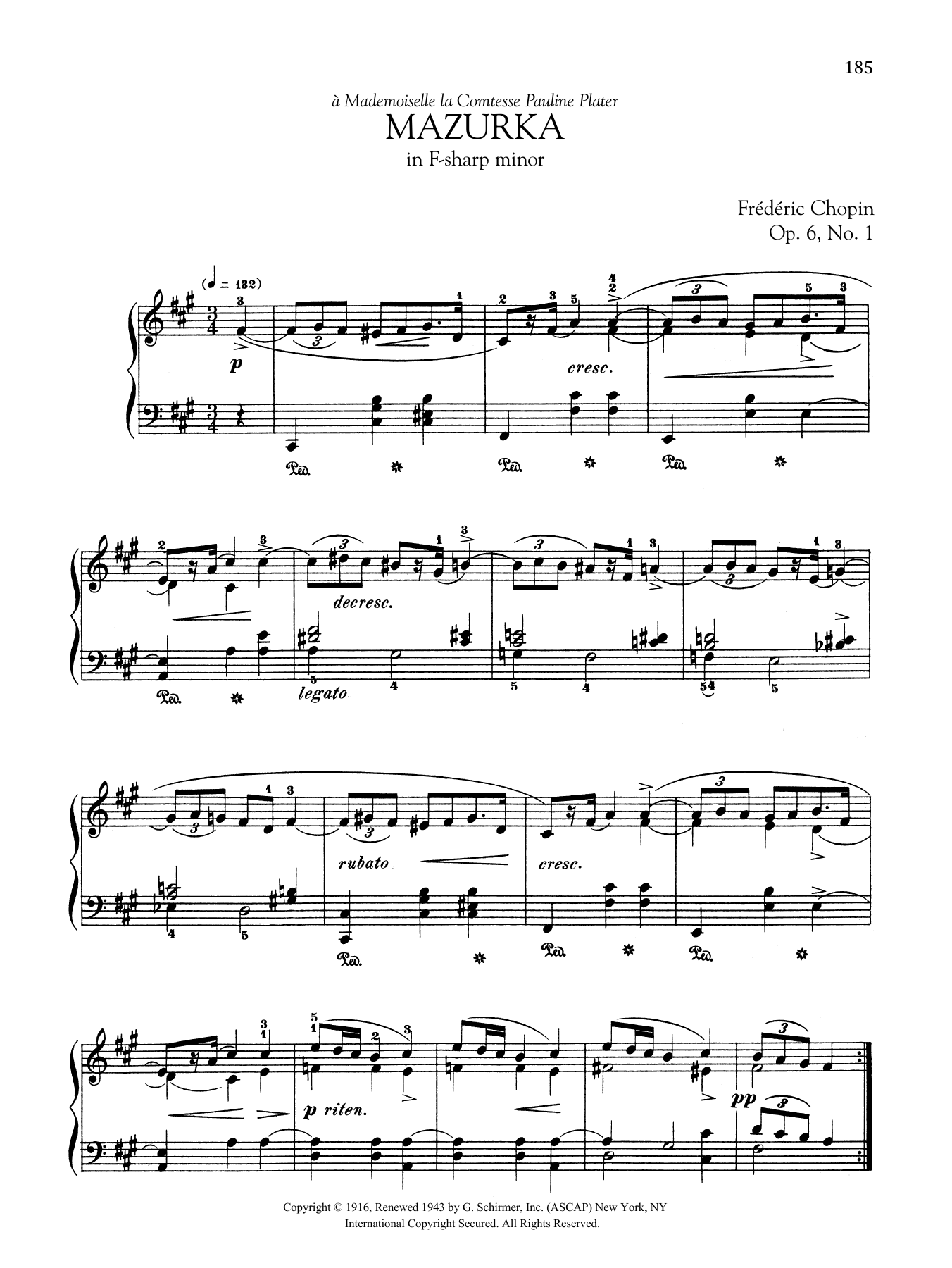 Download Frédéric Chopin Mazurka in F-sharp minor, Op. 6, No. 1 Sheet Music and learn how to play Piano Solo PDF digital score in minutes