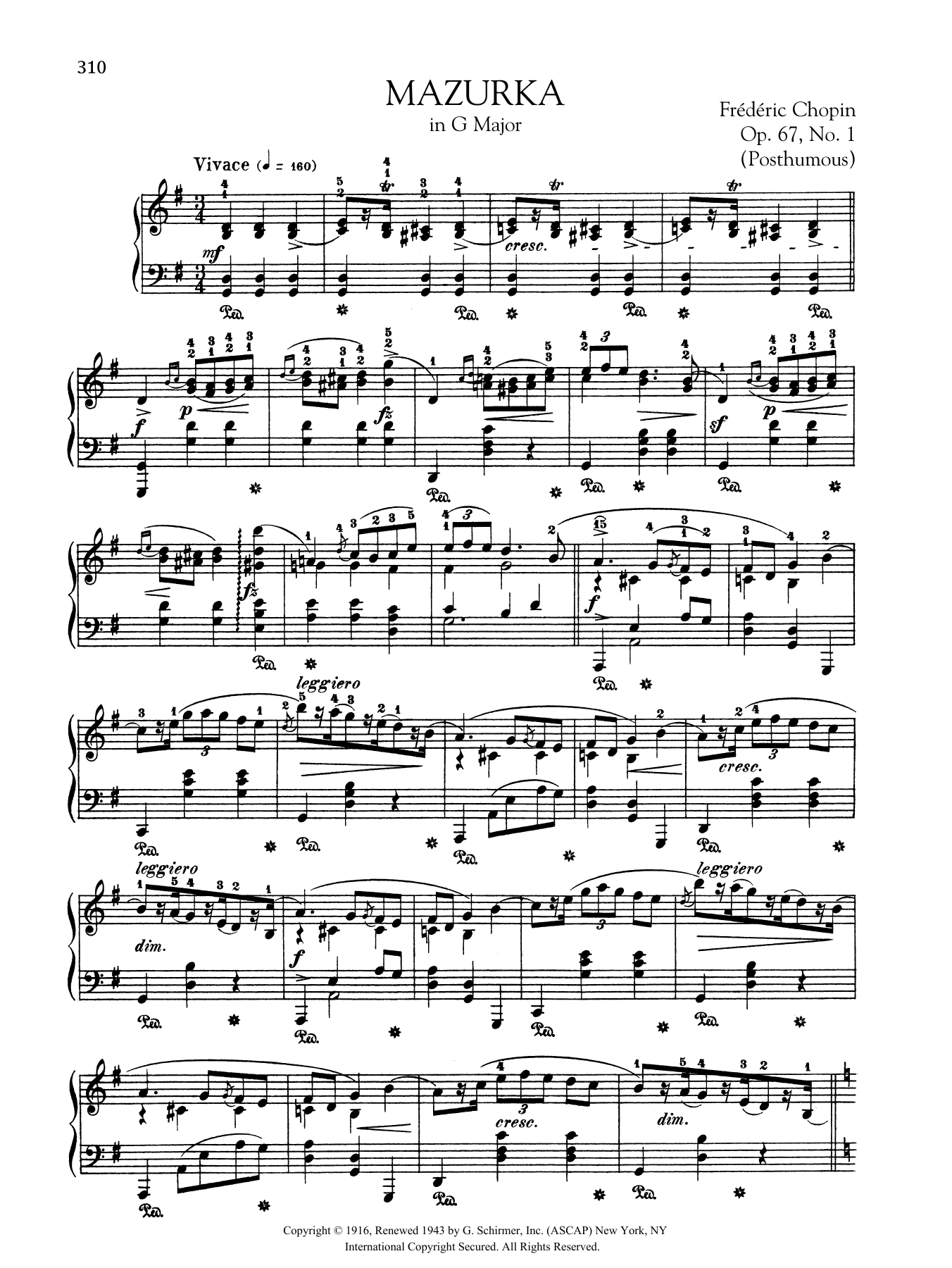 Download Frédéric Chopin Mazurka in G Major, Op. 67, No. 1 (Posthumous) Sheet Music and learn how to play Piano Solo PDF digital score in minutes