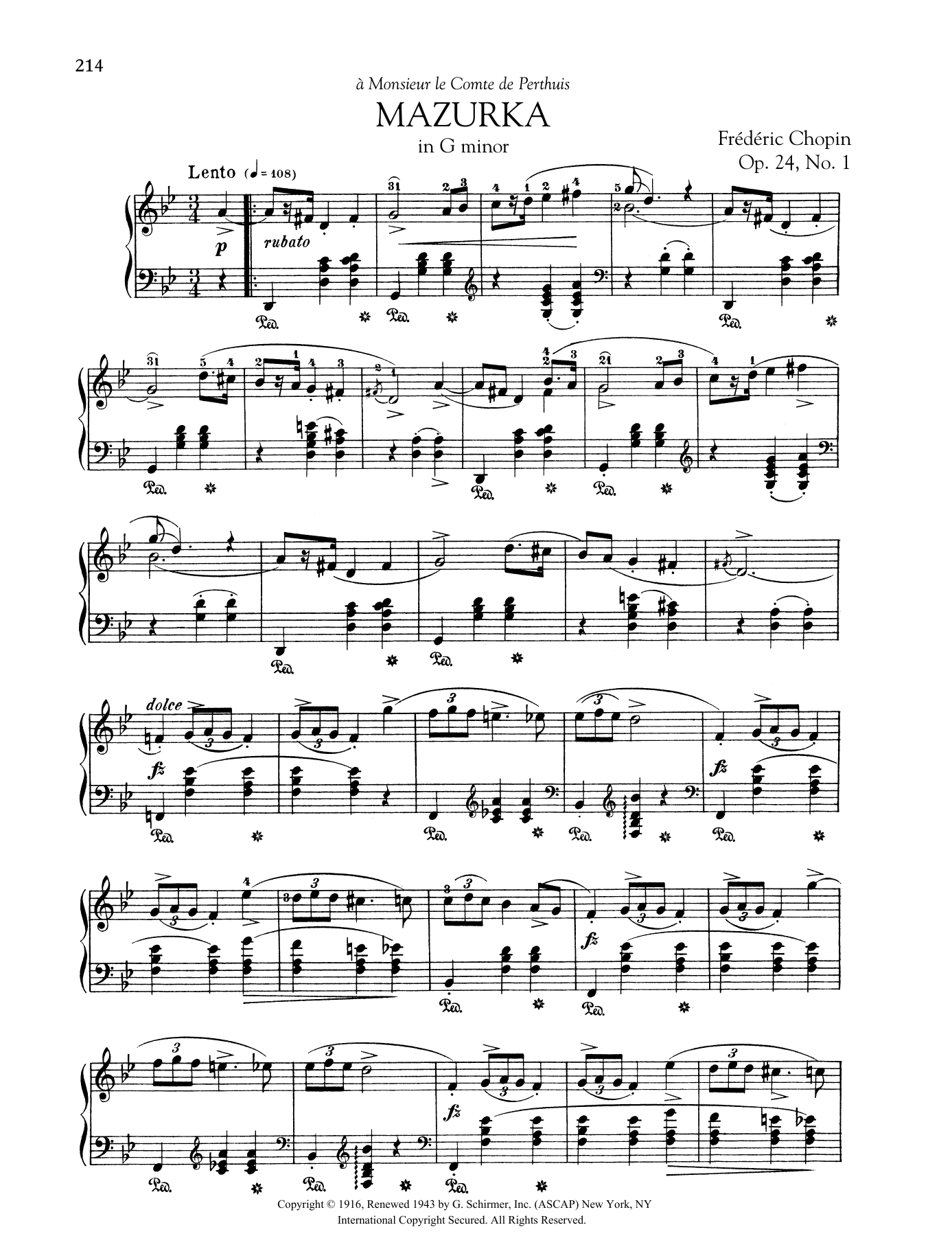 Download Frédéric Chopin Mazurka in G minor, Op. 24, No. 1 Sheet Music and learn how to play Piano Solo PDF digital score in minutes