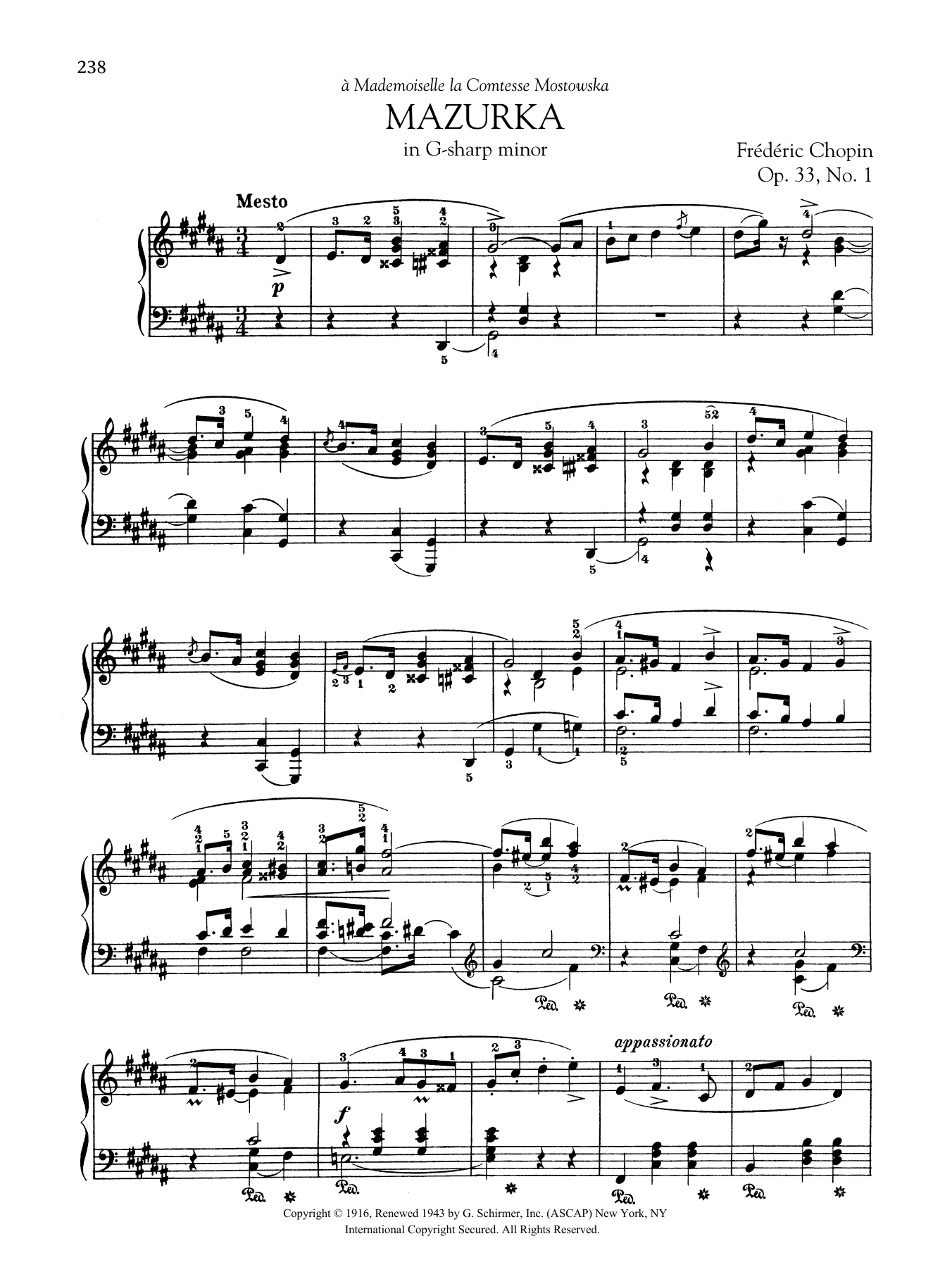 Download Frédéric Chopin Mazurka in G-sharp minor, Op. 33, No. 1 Sheet Music and learn how to play Piano Solo PDF digital score in minutes