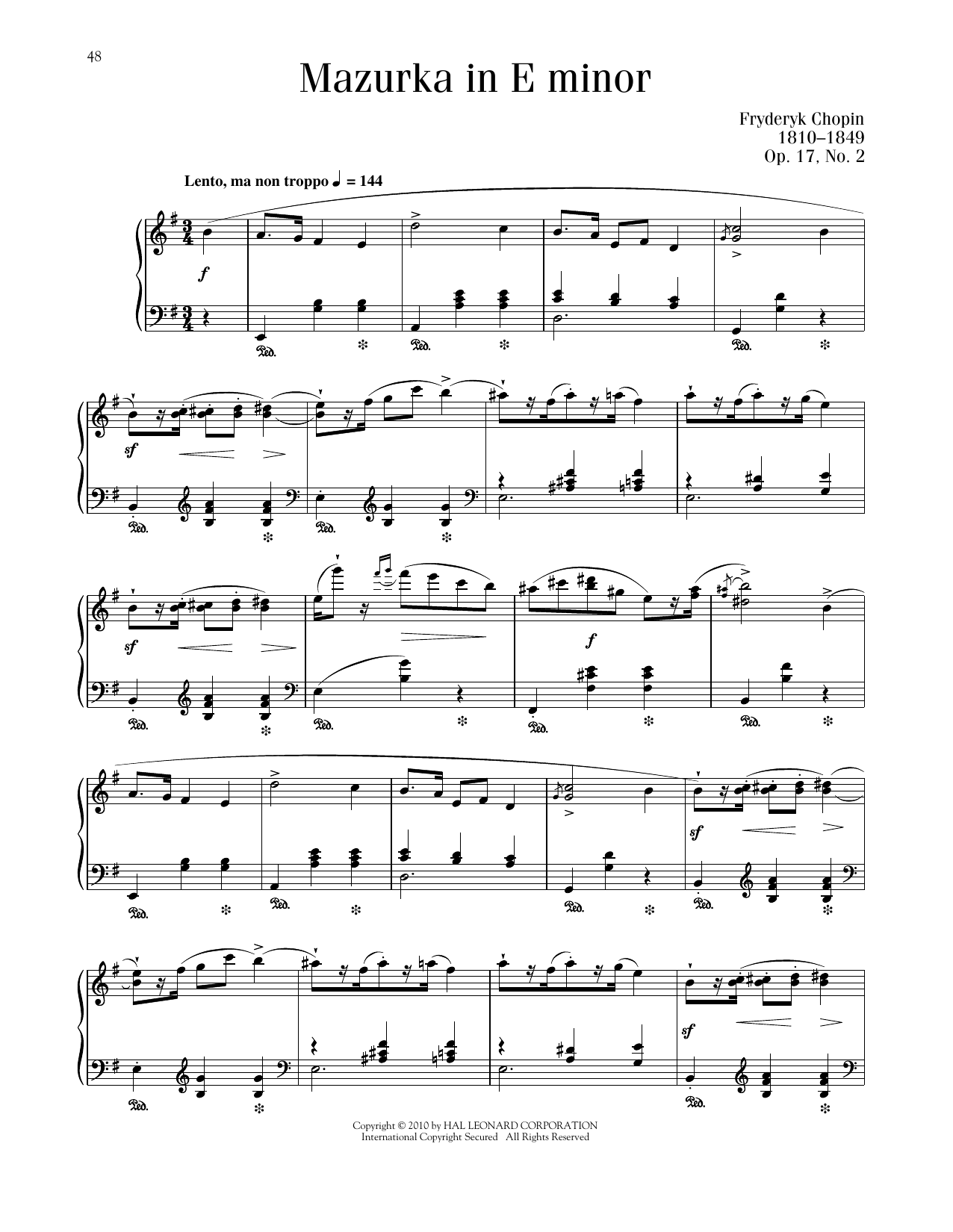 Download Frederic Chopin Mazurka, Op. 17, No. 2 Sheet Music and learn how to play Piano Solo PDF digital score in minutes