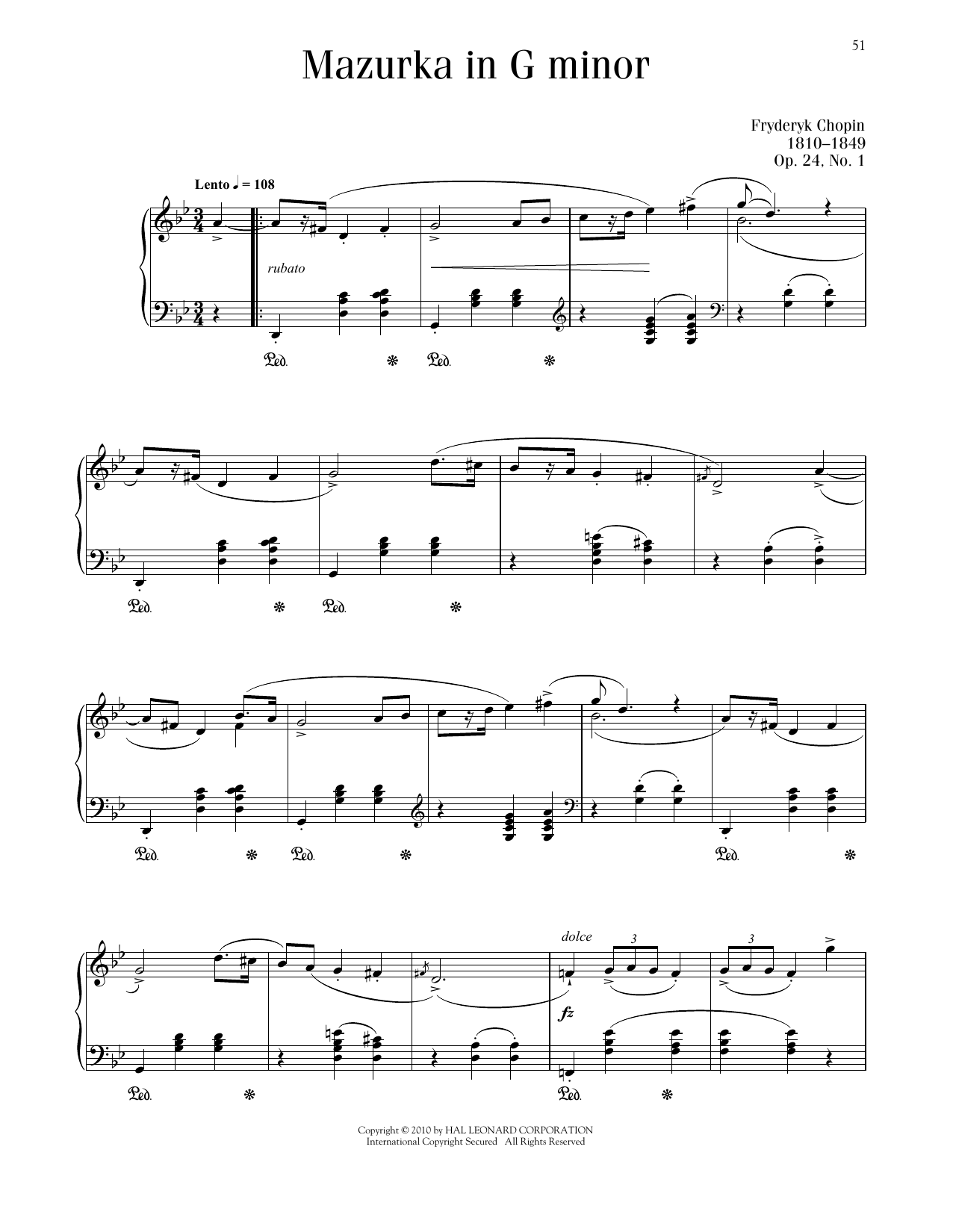 Download Frédéric Chopin Mazurka, Op. 24, No. 1 Sheet Music and learn how to play Piano Solo PDF digital score in minutes