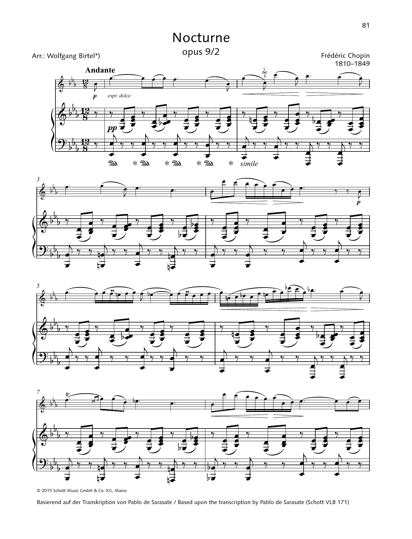 Download Frédéric Chopin Nocturne E-flat major Sheet Music and learn how to play String Solo PDF digital score in minutes